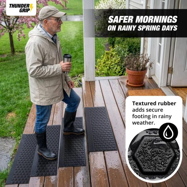 Rubber Stair Treads Outdoor 35x10 5-Pack Non-Slip Weather Resistant Step Mats Black