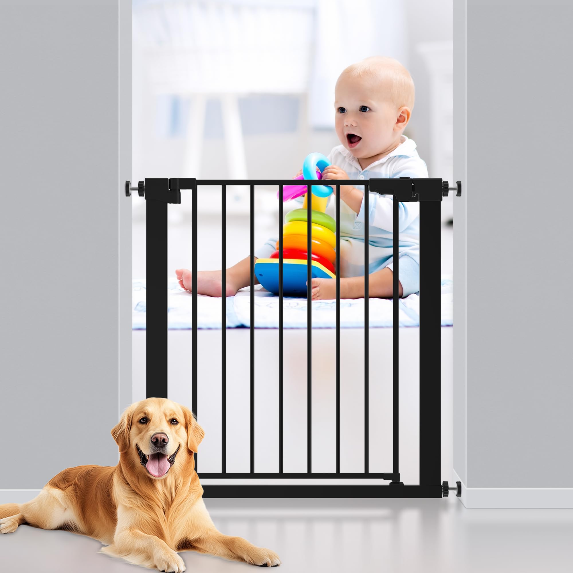 Metal Baby Gate for Stairs and Doorways 30 Inches Tall Pressure Mounted Auto-Close Black $36.75