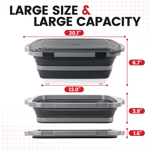 '-IN-1 Large 16L Collapsible Cutting Board Prep Tub with Locking Lid Black