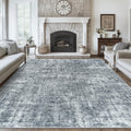 Black Grey 8x10 Washable Non-Slip Vintage Abstract Low-Pile Area Rug