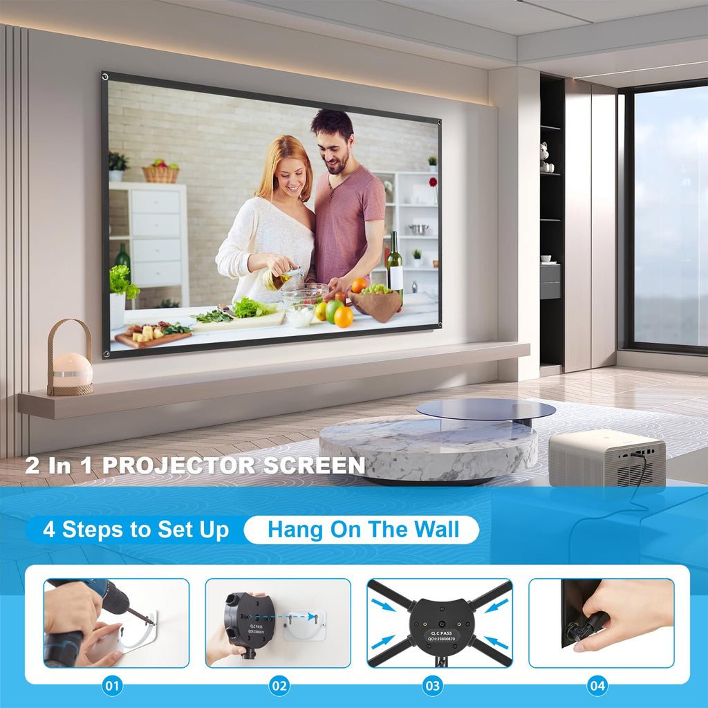 Portable Projector Screen with Stand, Outdoor Movie Screen, 80 Inch 16:9, Light-Weight, Mobile and Compact, Easy Setup and Carrying, Projection Screen with 1.2 Gain Glass Fiber, Idea for Home Cinema. Retail $79.00