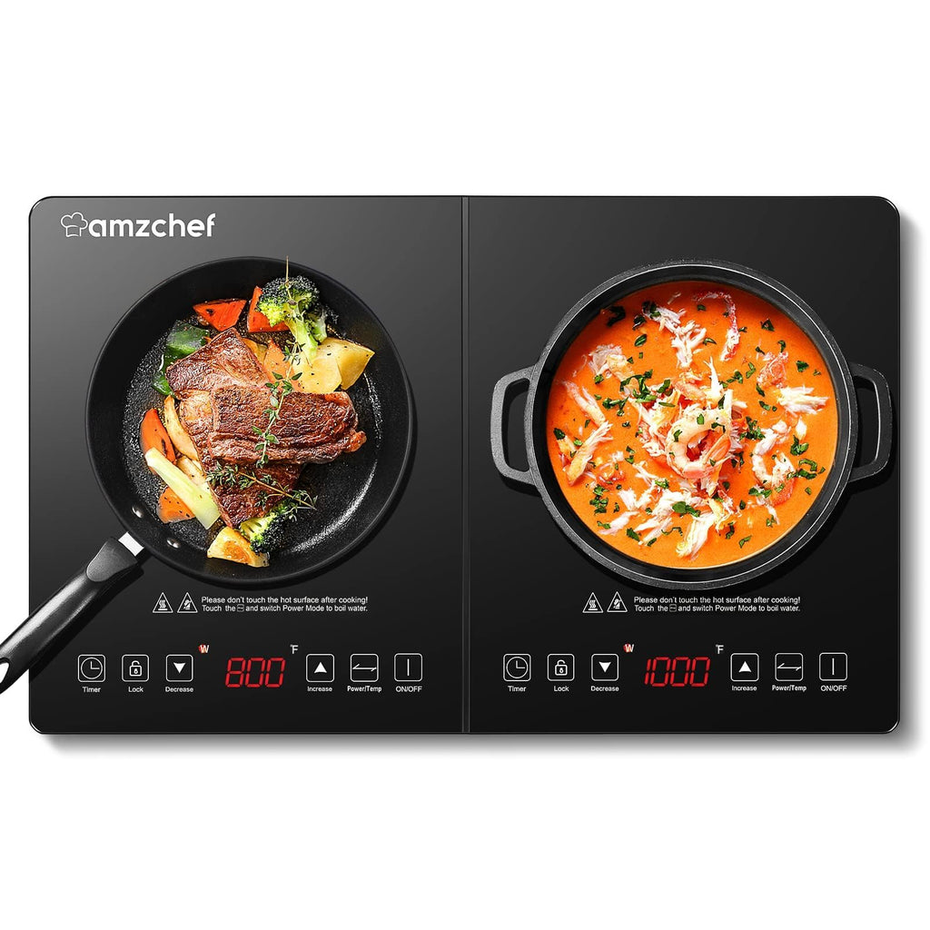 Silver  Black Glass Double Induction 2 Burner 1800W Electric Cooktop
