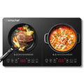 Silver  Black Glass Double Induction 2 Burner 1800W Electric Cooktop