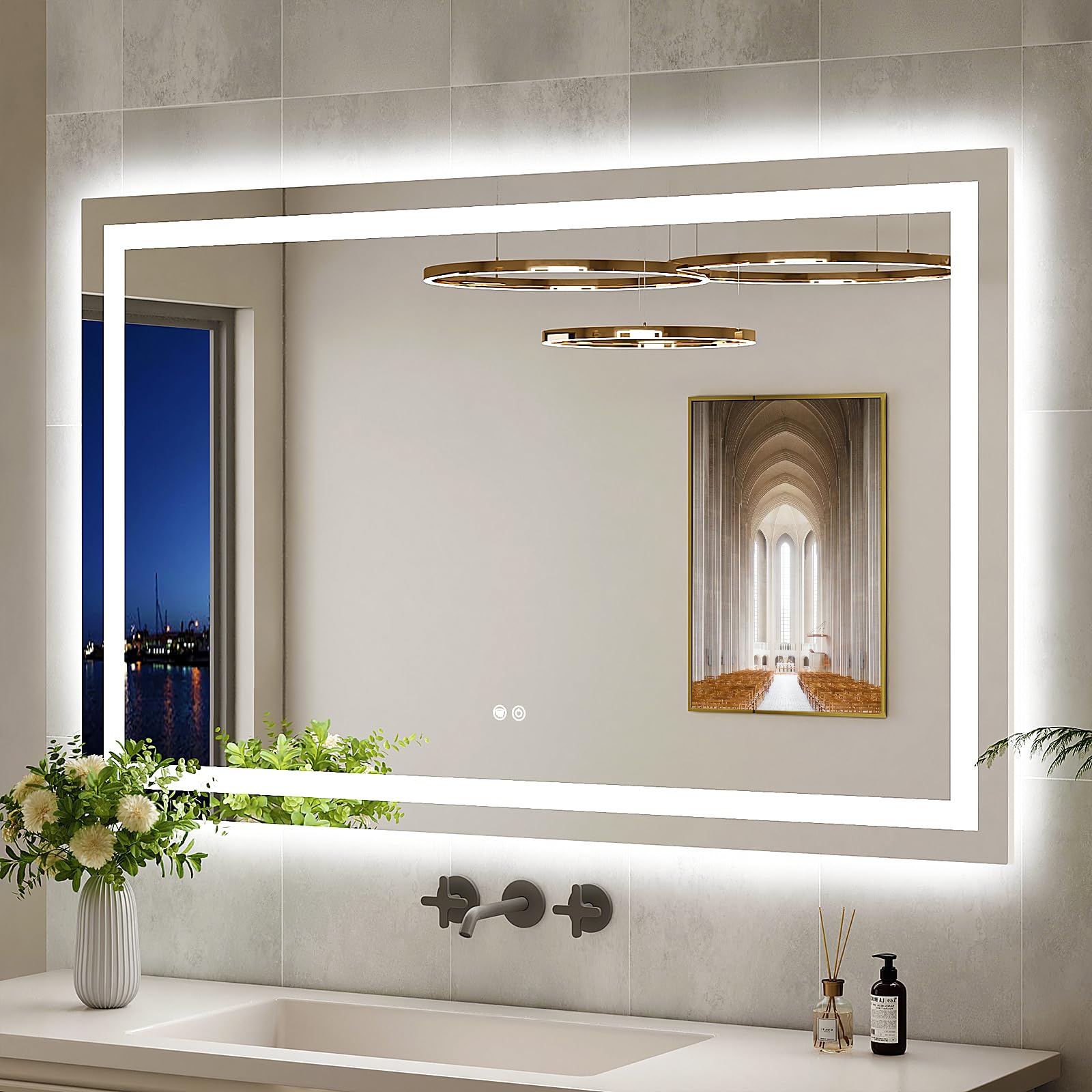 x30 LED Backlit Dimmable Anti-Fog Tempered Wall-Mounted Bathroom Mirror