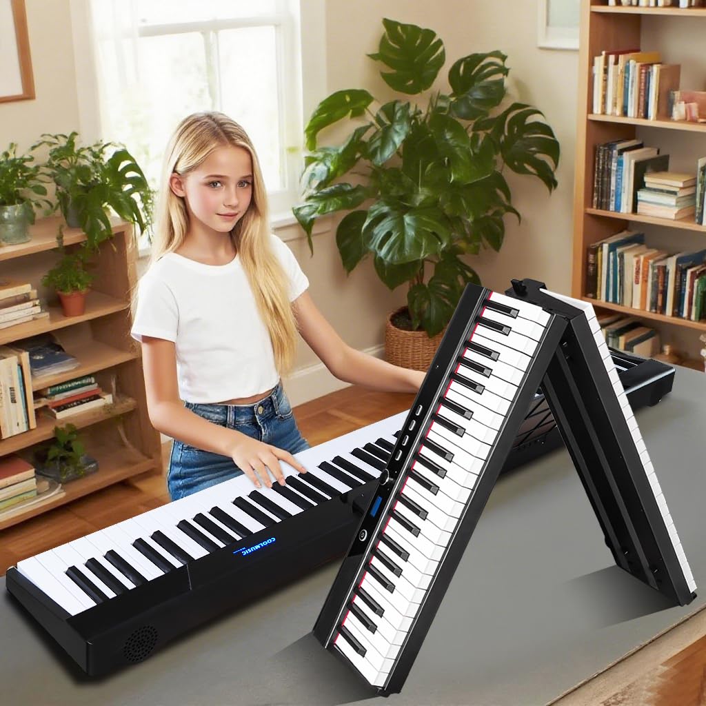 Portable Foldable 88-Key Semi-Weighted Digital Piano Black