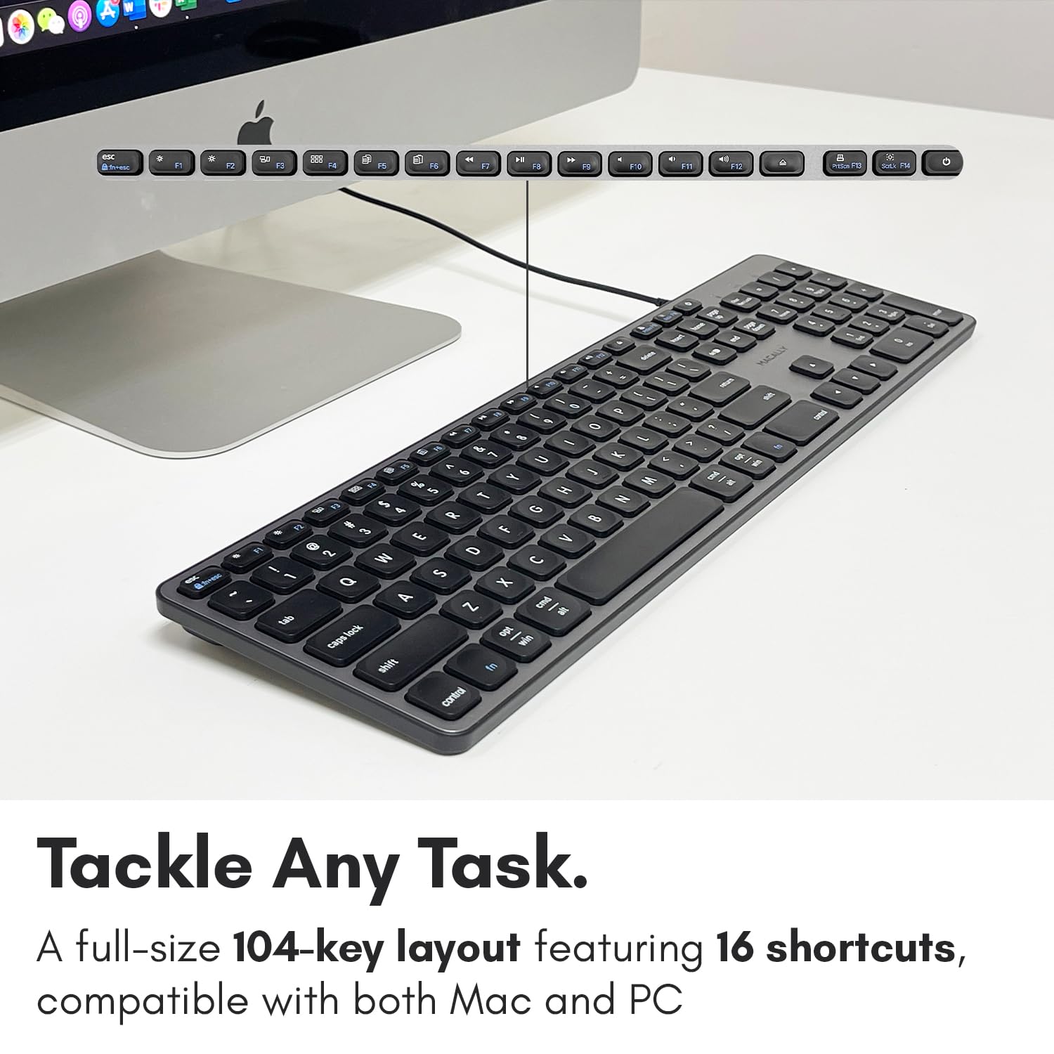 Open-Box New Macally Wired USB C Keyboard with 3 USB Ports for MacPC - Computer Keyboard Retail $69.00