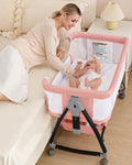 Pink Multi-functional Bedside Bassinet  Sleeper 6-Position Height Adjustable