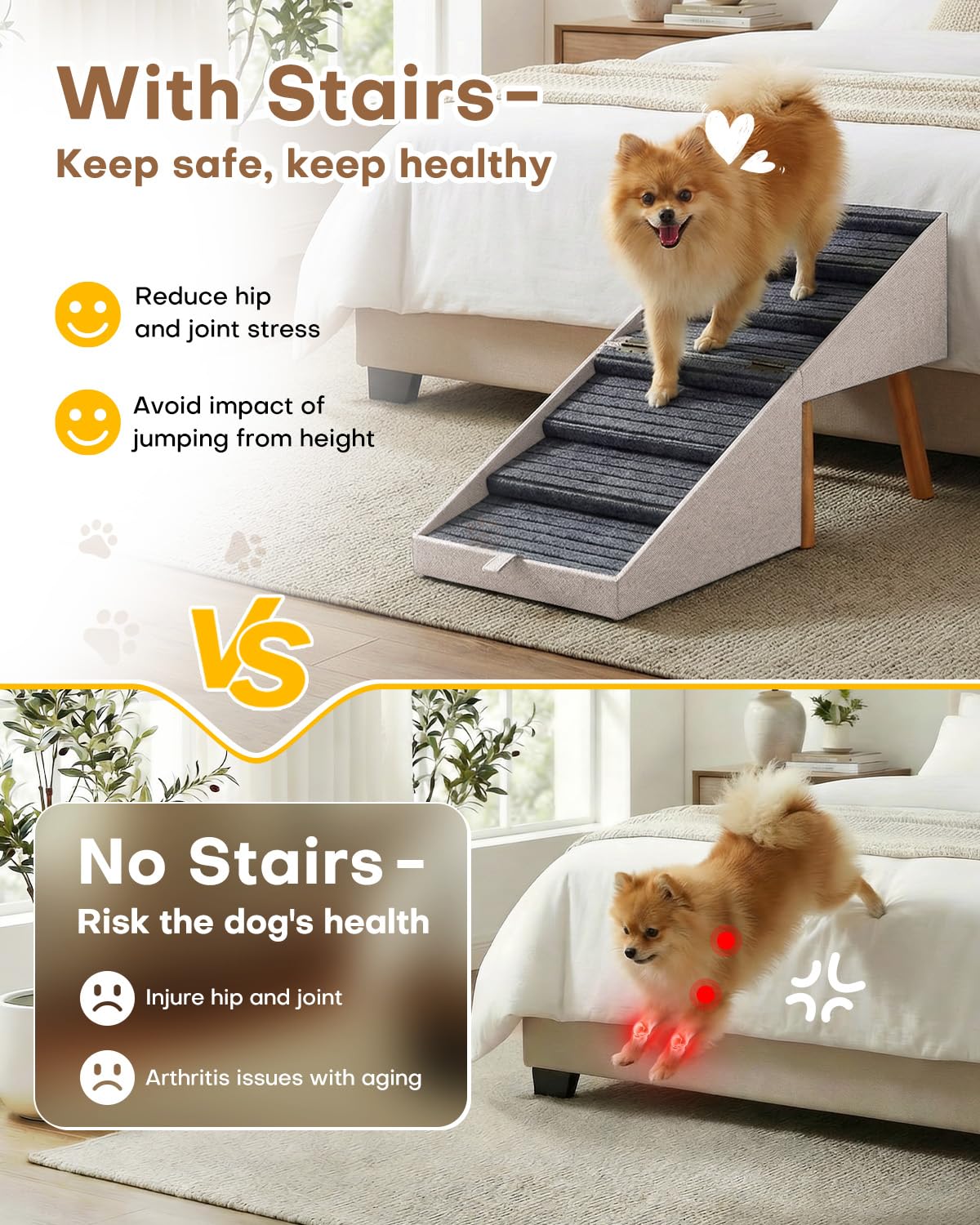 Open-Box New Ziluce 2-in-1 Foldable Dog RampPet Steps 21.06 High No-Slip Surface - Apricot.