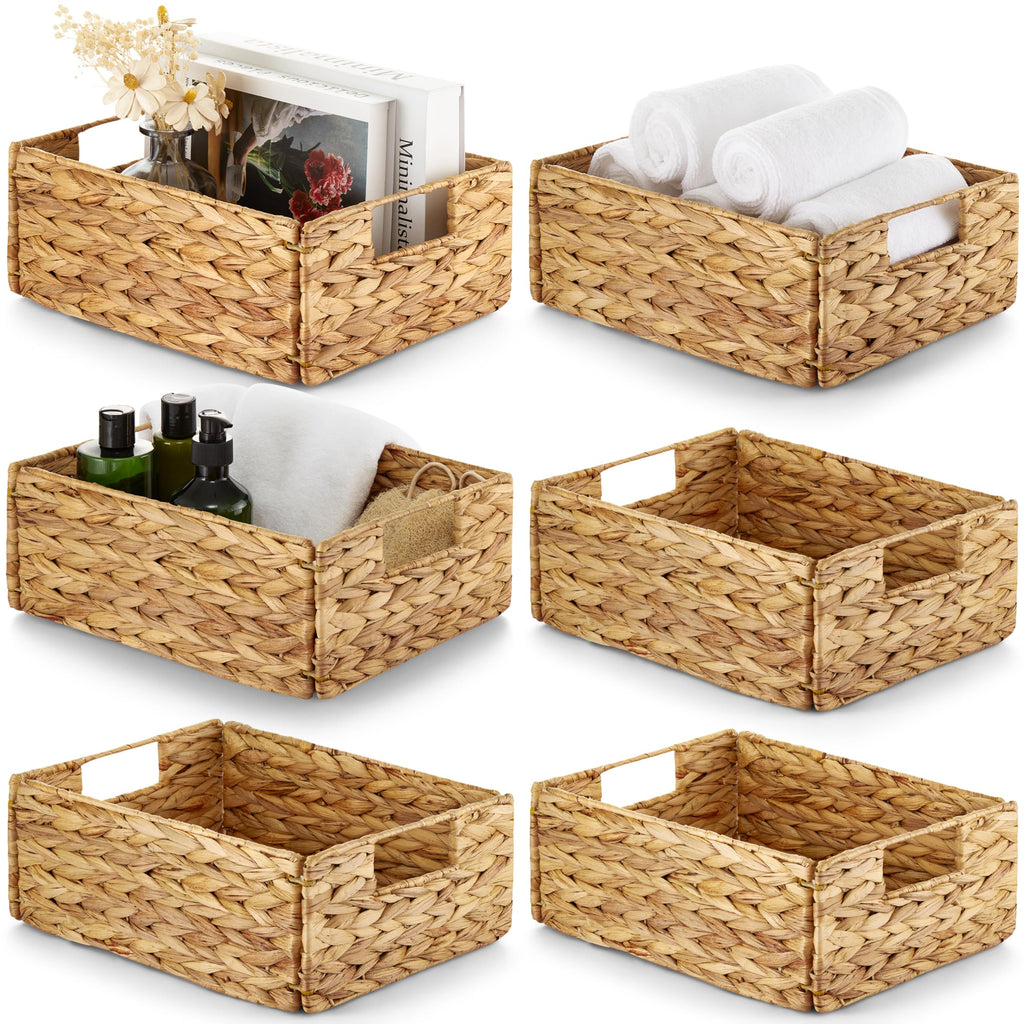 Set of 6 Natural Water Hyacinth Storage Baskets 12x8x6 Inches