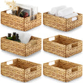 Set of 6 Natural Water Hyacinth Storage Baskets 12x8x6 Inches