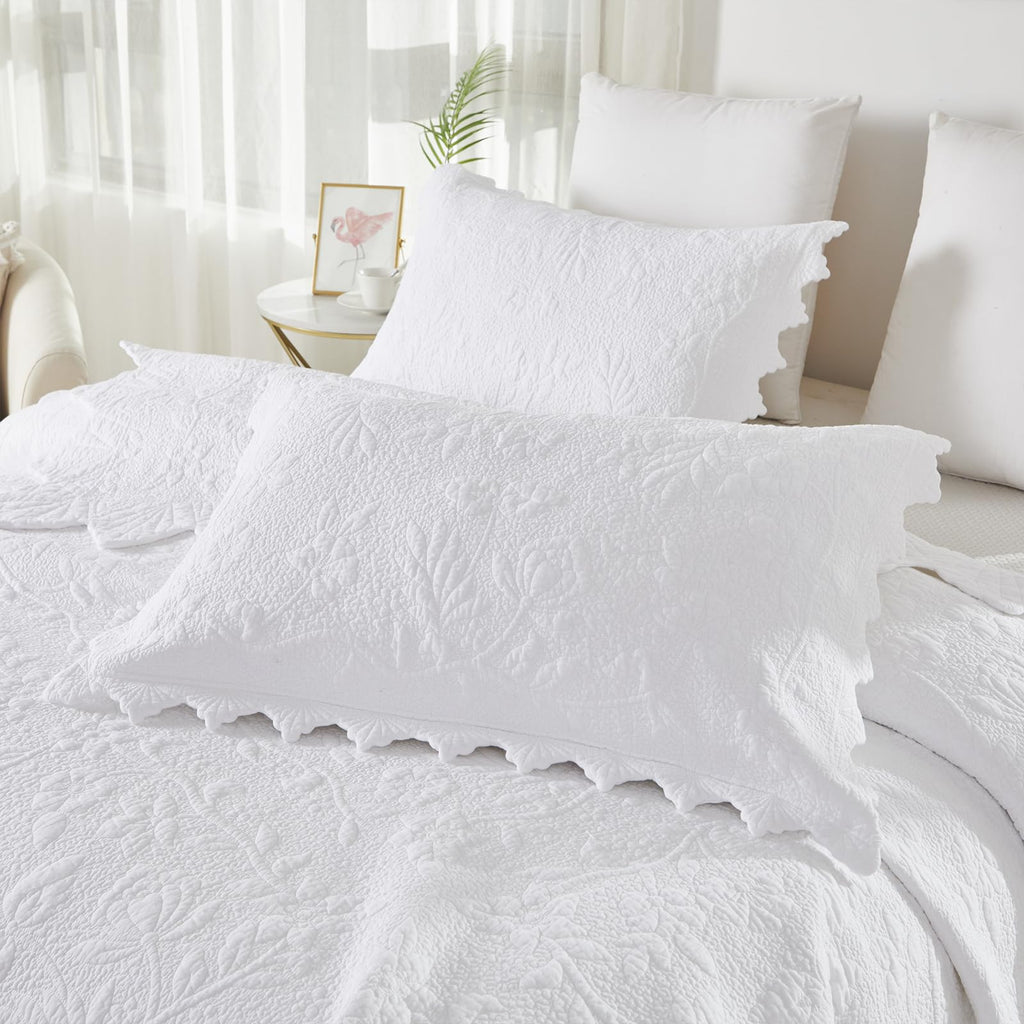 New Brandream Oversized Queen Cotton Quilt Set with Intricate Botanical Vine Stitching
