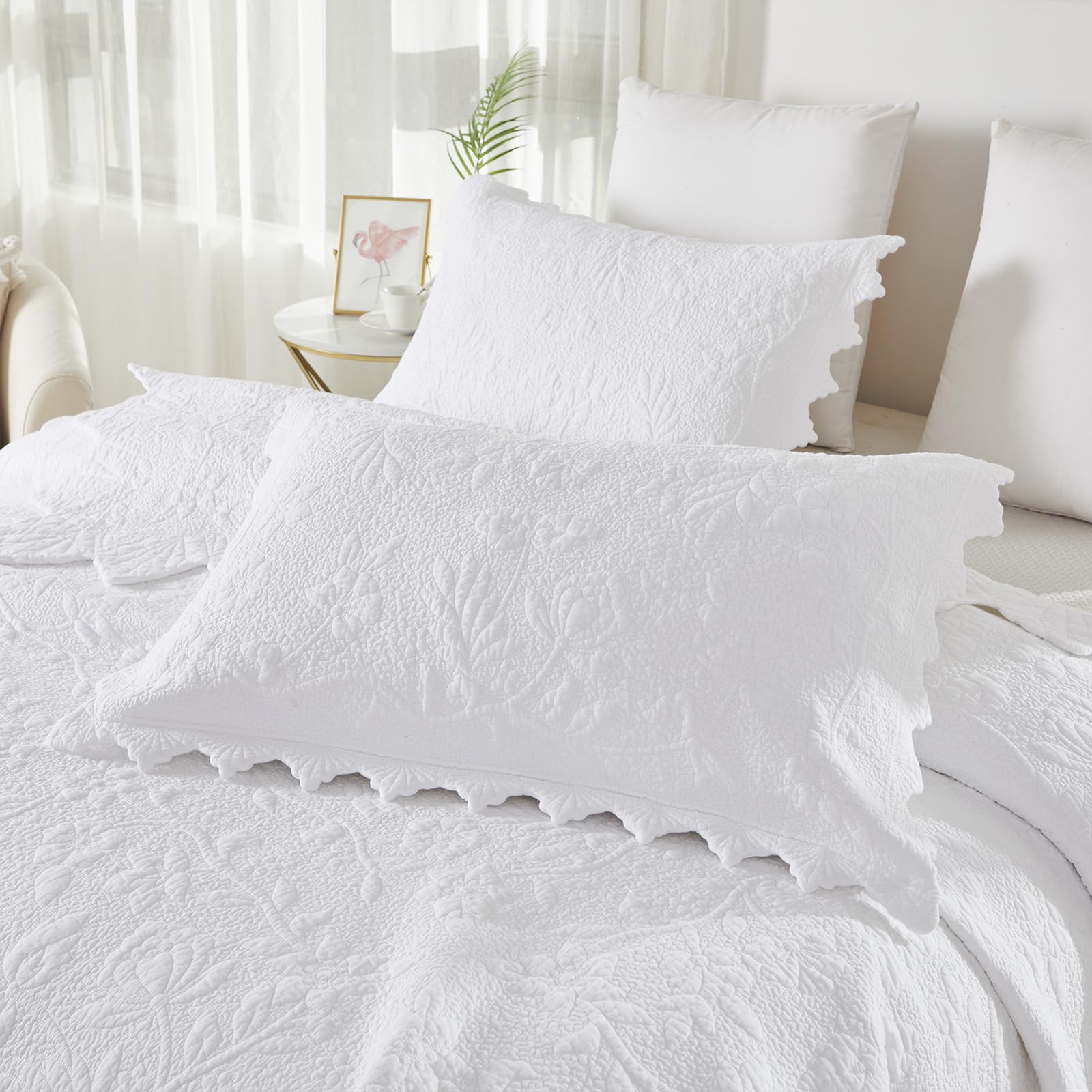 New Brandream Oversized Queen Cotton Quilt Set with Intricate Botanical Vine Stitching