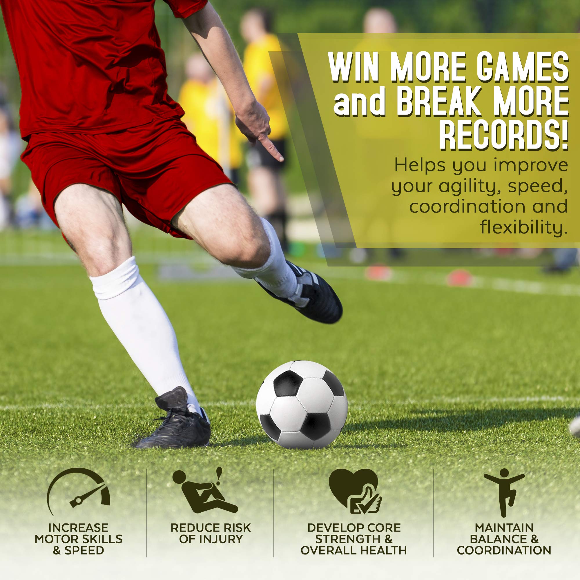 Agility Ladder and Cones by FireBreather. Great Training Equipment to Exercise Speed in Soccer, Football & Sports Workout. Set of 15ft Ladder, 12 Discs, 4 Pegs, Carrying Bag & 2 Drills Ebook