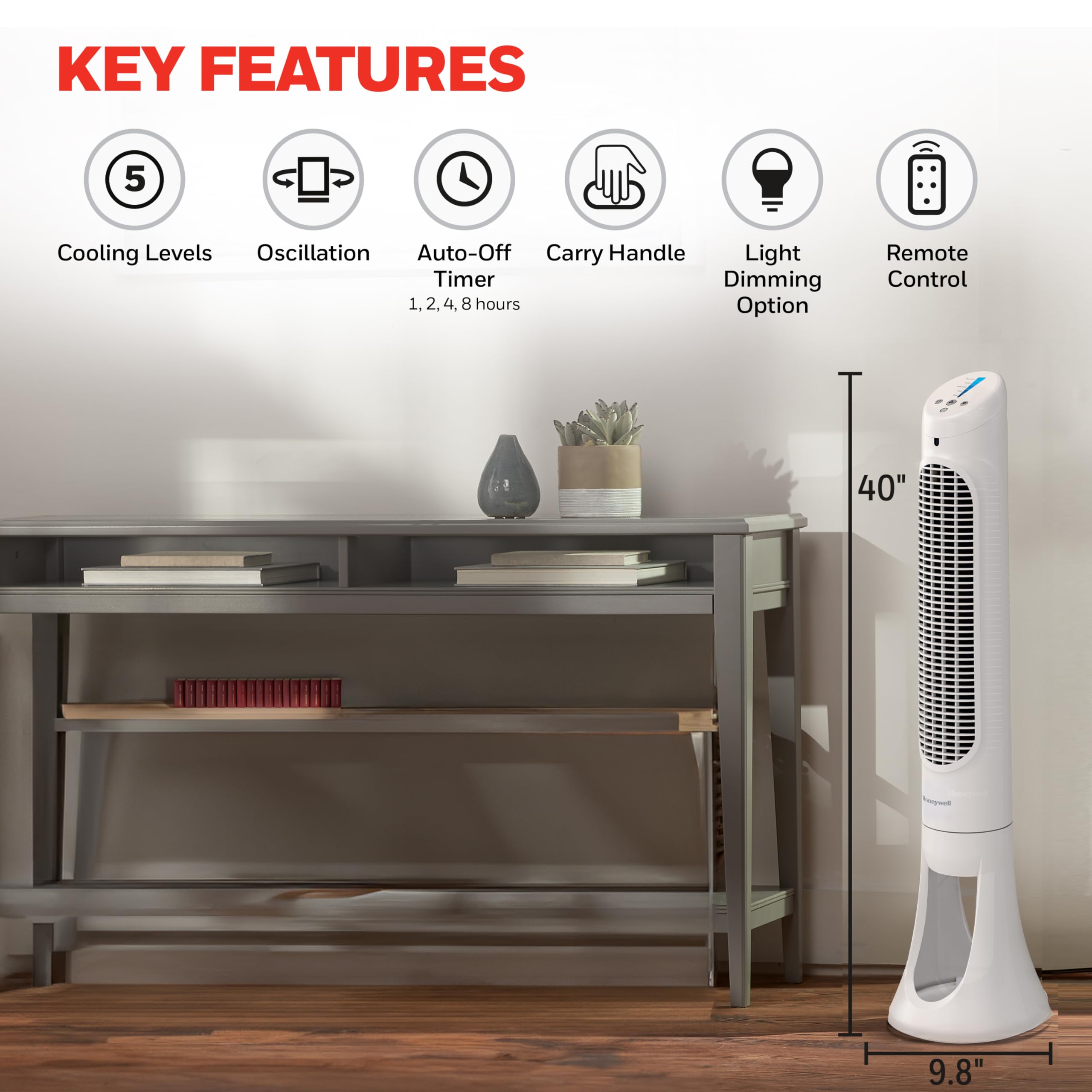 Honeywell QuietSet Whole Room Oscillating Tower Fan with Remote, White, HYF260 Retail $56.00