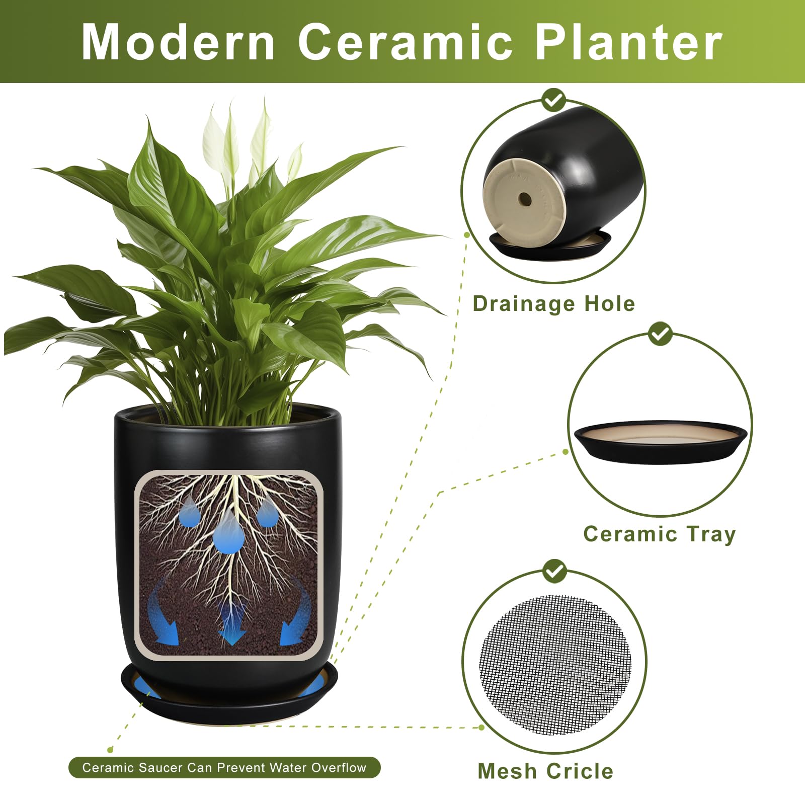 Bright Yellow 12 Inch Ceramic Plant Pot with Drainage Hole Retail $109.00