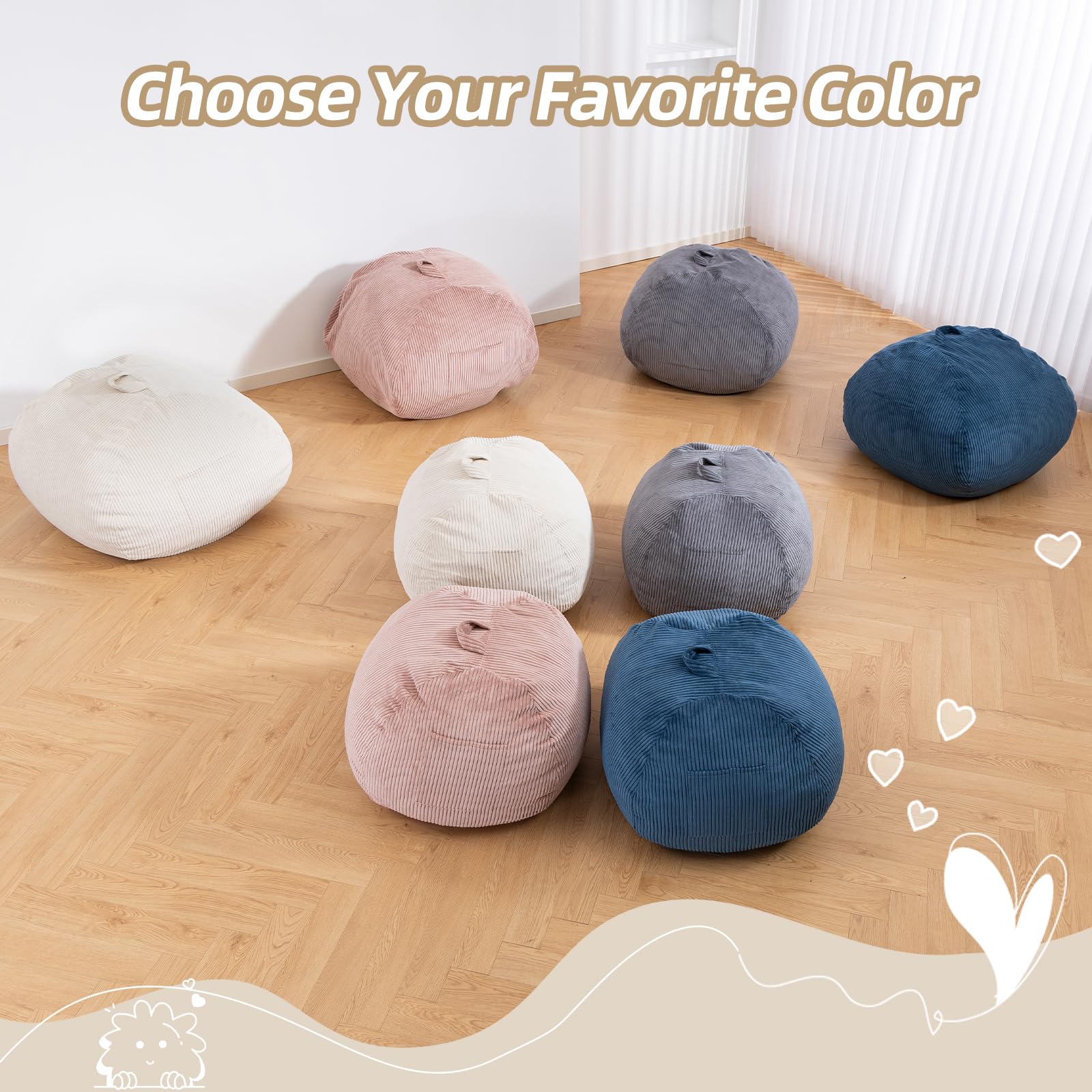 New Manyday 2.5FT Pink Corduroy Memory Foam Bean Bag Chair Retail $38.00