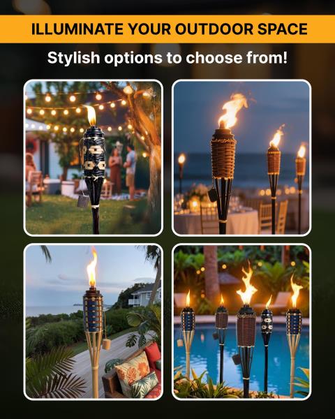 Backyadda Bamboo Torches for Outside, Compatible with All Tiki Torches Fuels, Extra-Large (16oz) Metal Canisters and Fiberglass Wicks for Longer Lasting Burn. Stands 57" Tall. Retail $99.00