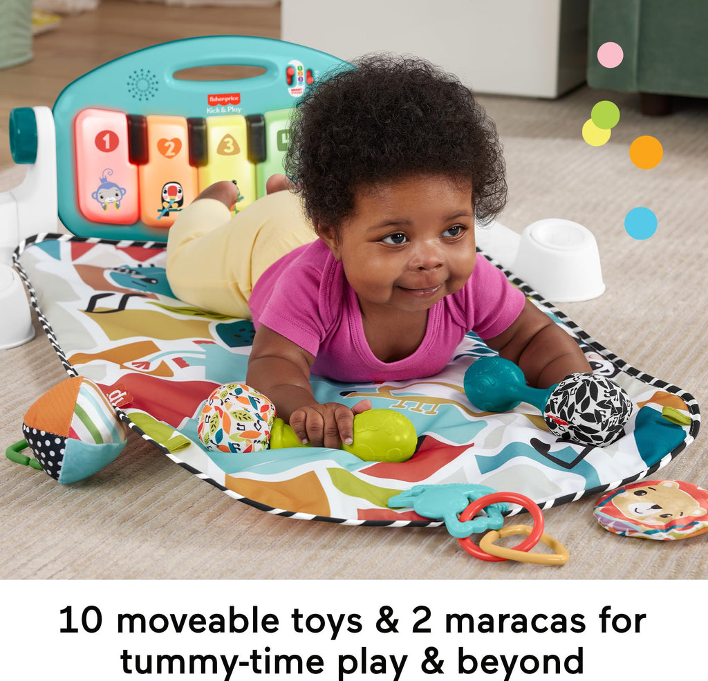 New As-Is Fisher-Price Glow  Grow Kick  Play Piano Gym Blue Playmat w Maracas 0 Months Retail $84.00