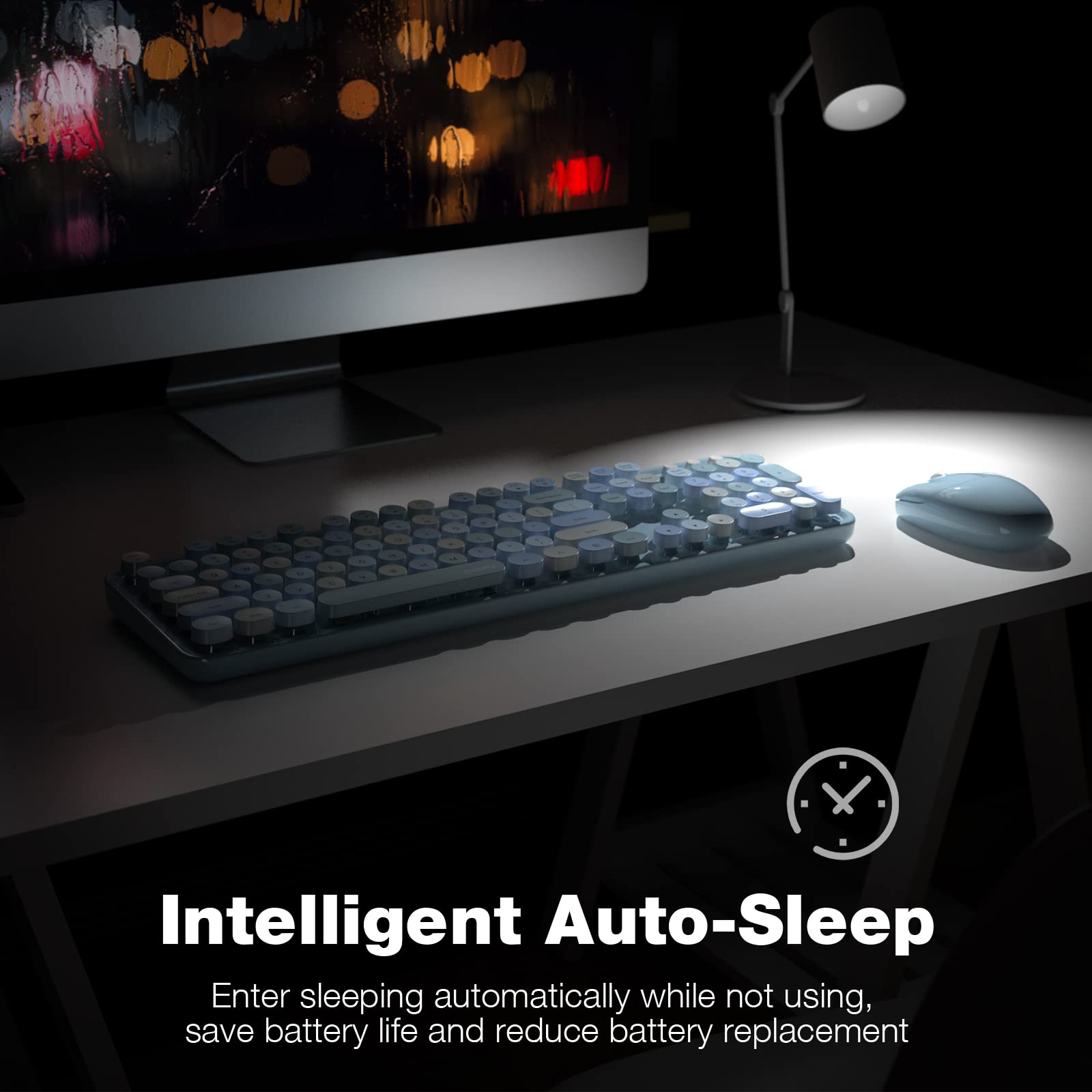 Wireless Keyboard and Mouse Combo Retro Typewriter Style 2.4GHz Blue-Colorful $27.00