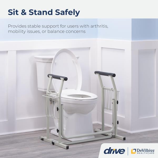 Drive Medical Freestanding Toilet Safety Frame Grab Bar Rail White