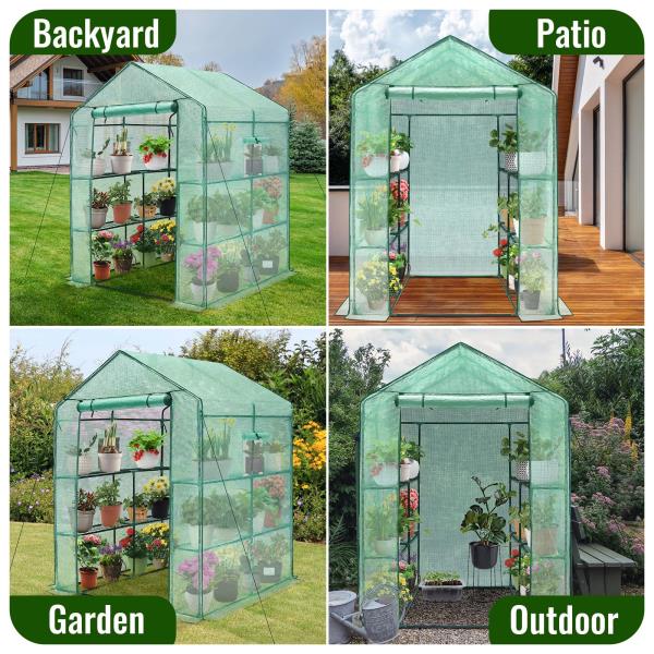 Walk-in Greenhouse 57 x 57 x 76 3 Tiers 8 Shelves with PE Cover and Window