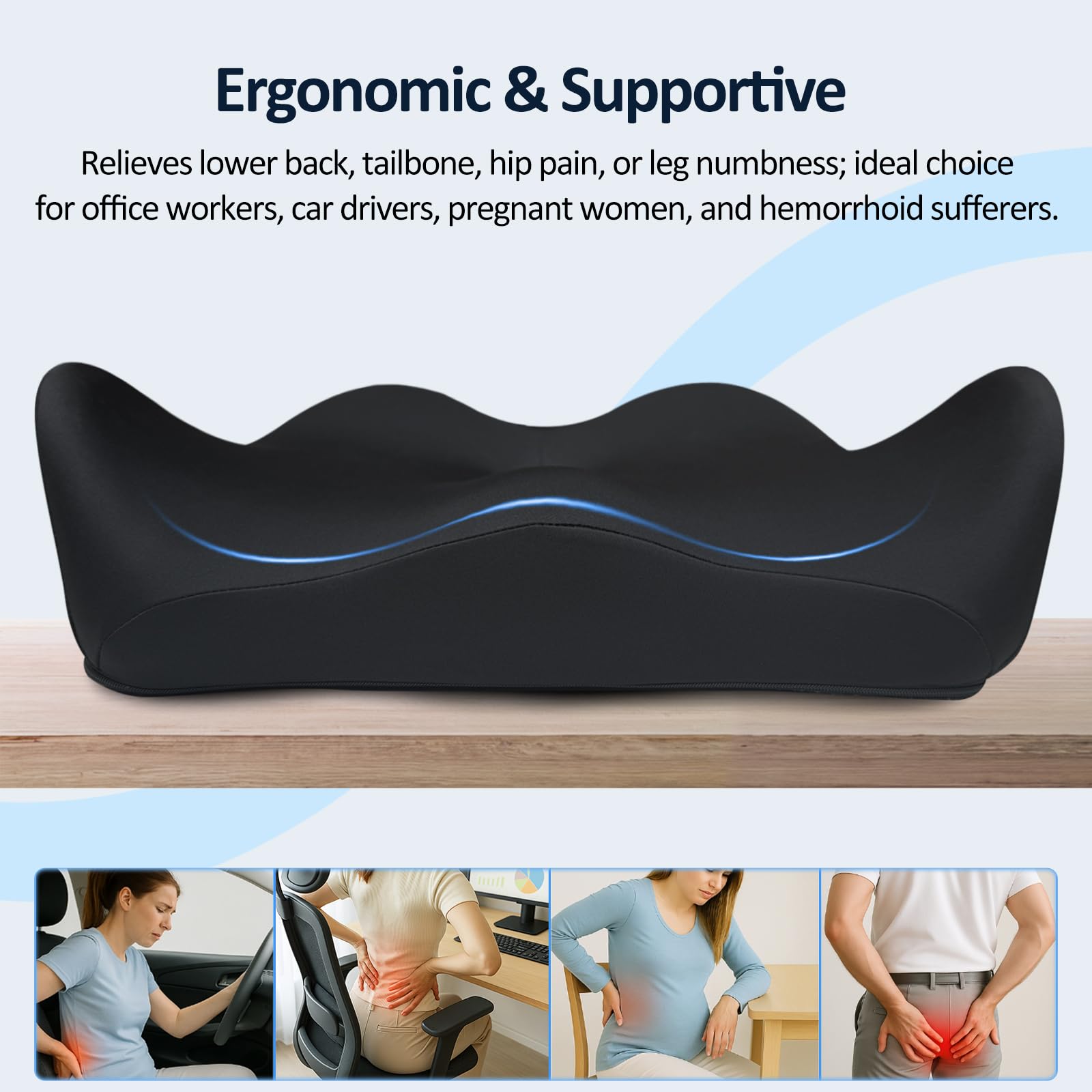 Brown X-Large Ergonomic Memory Foam Seat Cushion