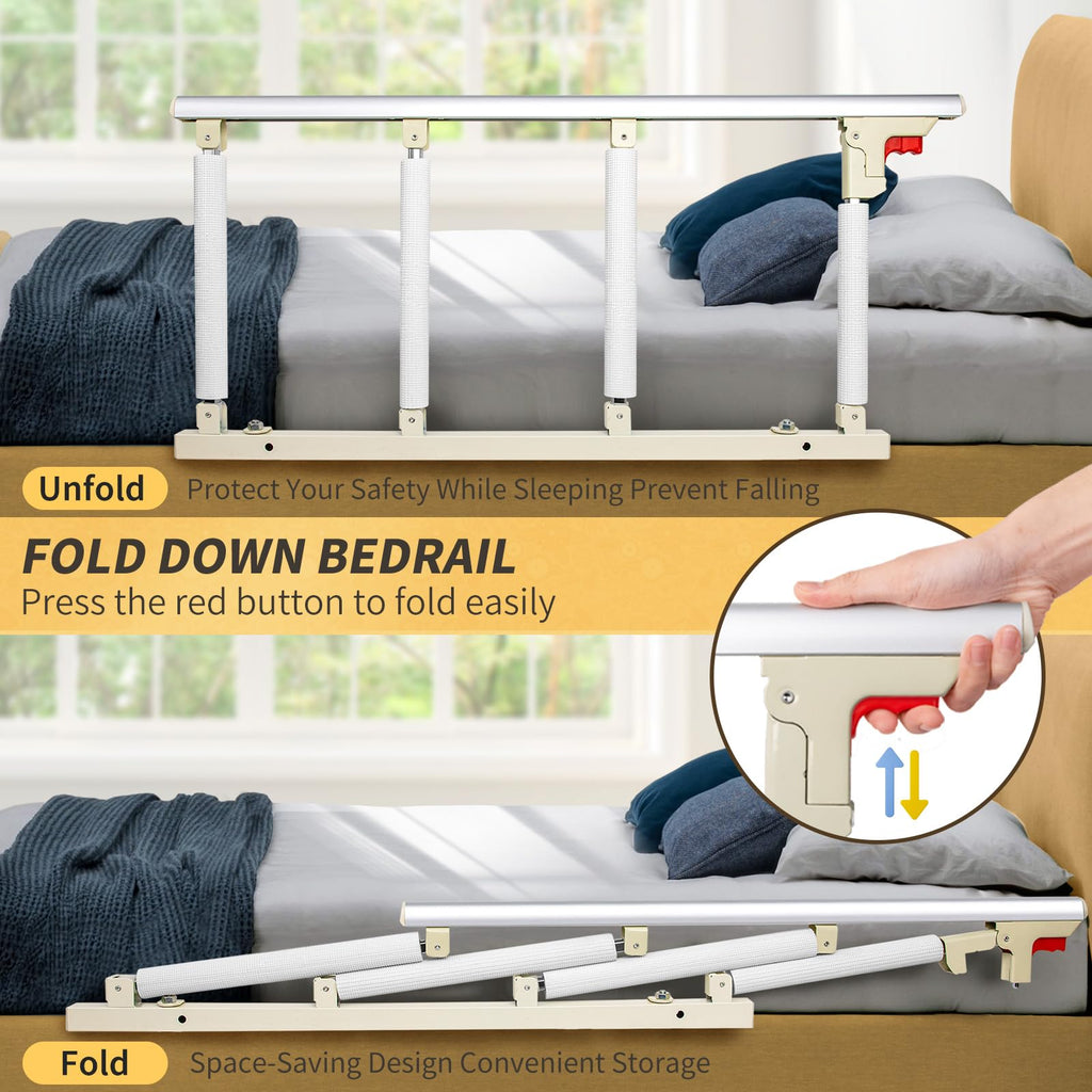 White Folding Bed Assist Safety Rail for Elderly 37L x 20H