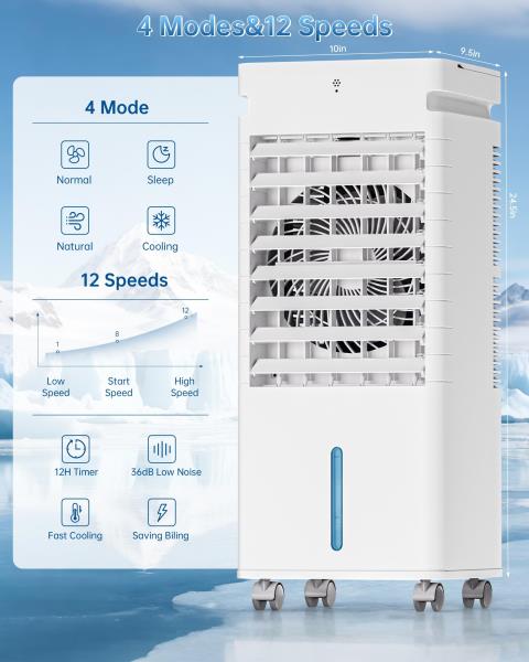 Portable Air Conditioners, Swamp Cooler Portable AC Unit for Room, Windowless Cooling Fan That Blow Cold Air w/Remote 5L Tank 12 Speeds 9H Timer, Evaporative Air Cooler for Bedroom Garage (White) Retail $92.00