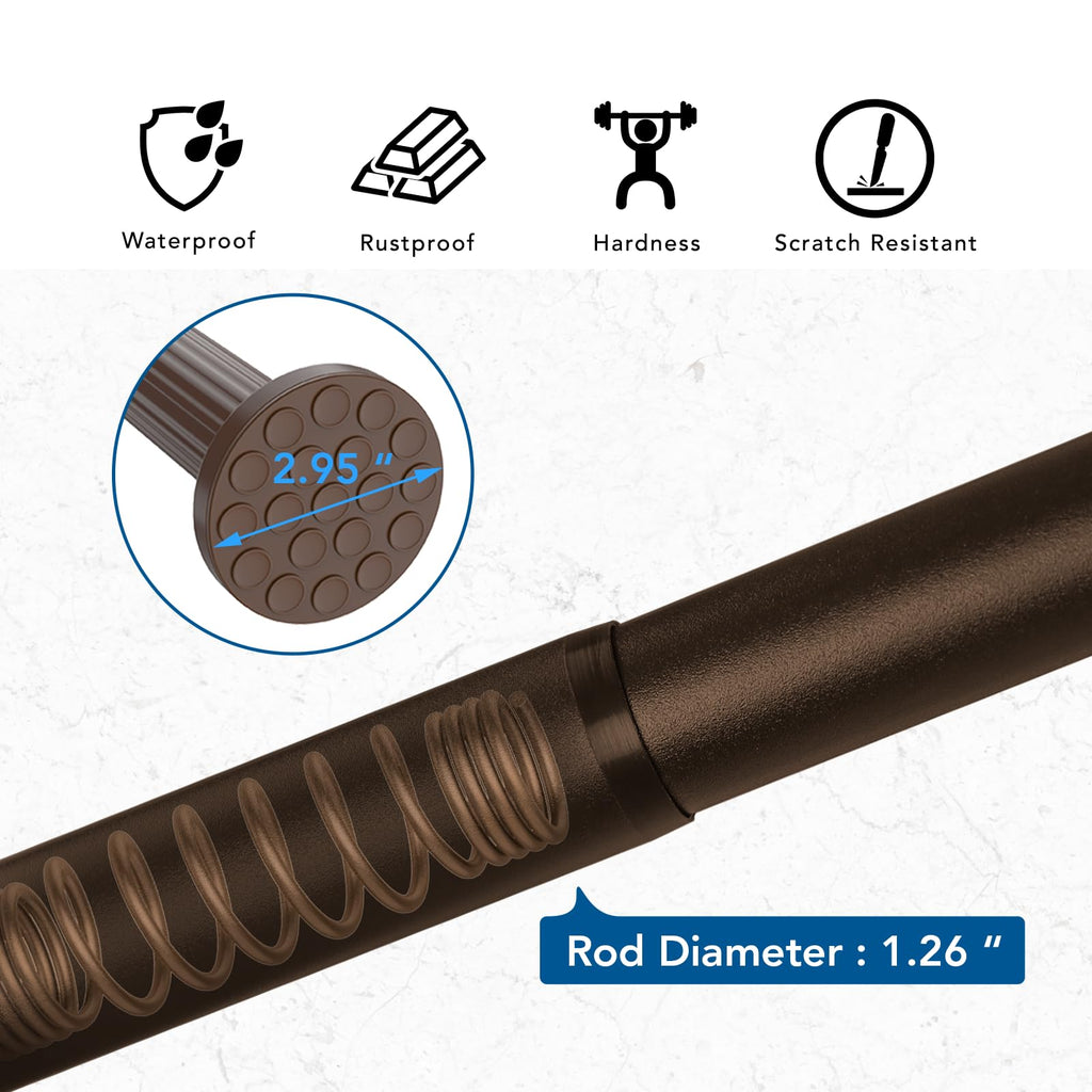 Brown Tension Shower Curtain Rod Adjustable 51-126 inches Rust Resistant