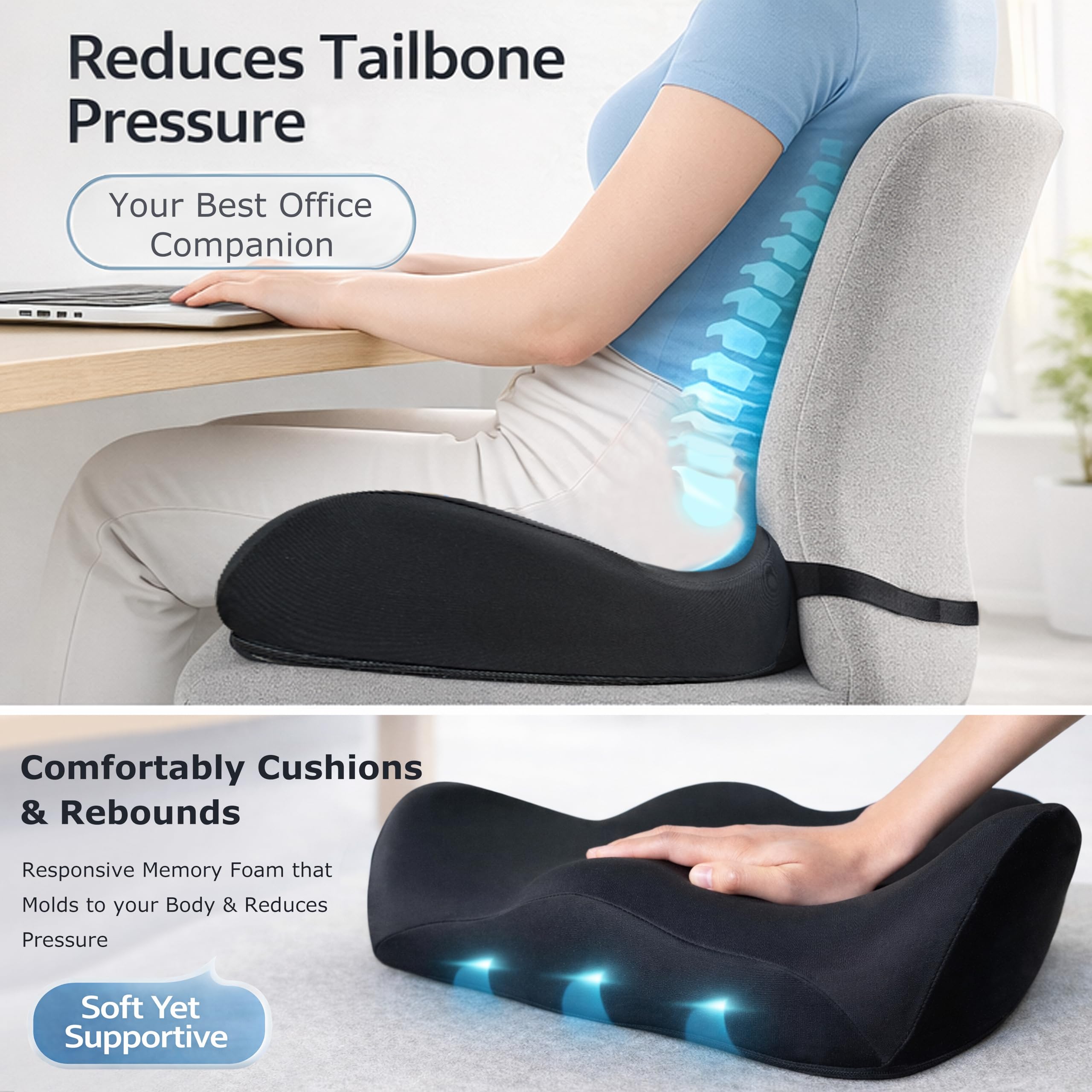 Brown X-Large Ergonomic Memory Foam Seat Cushion