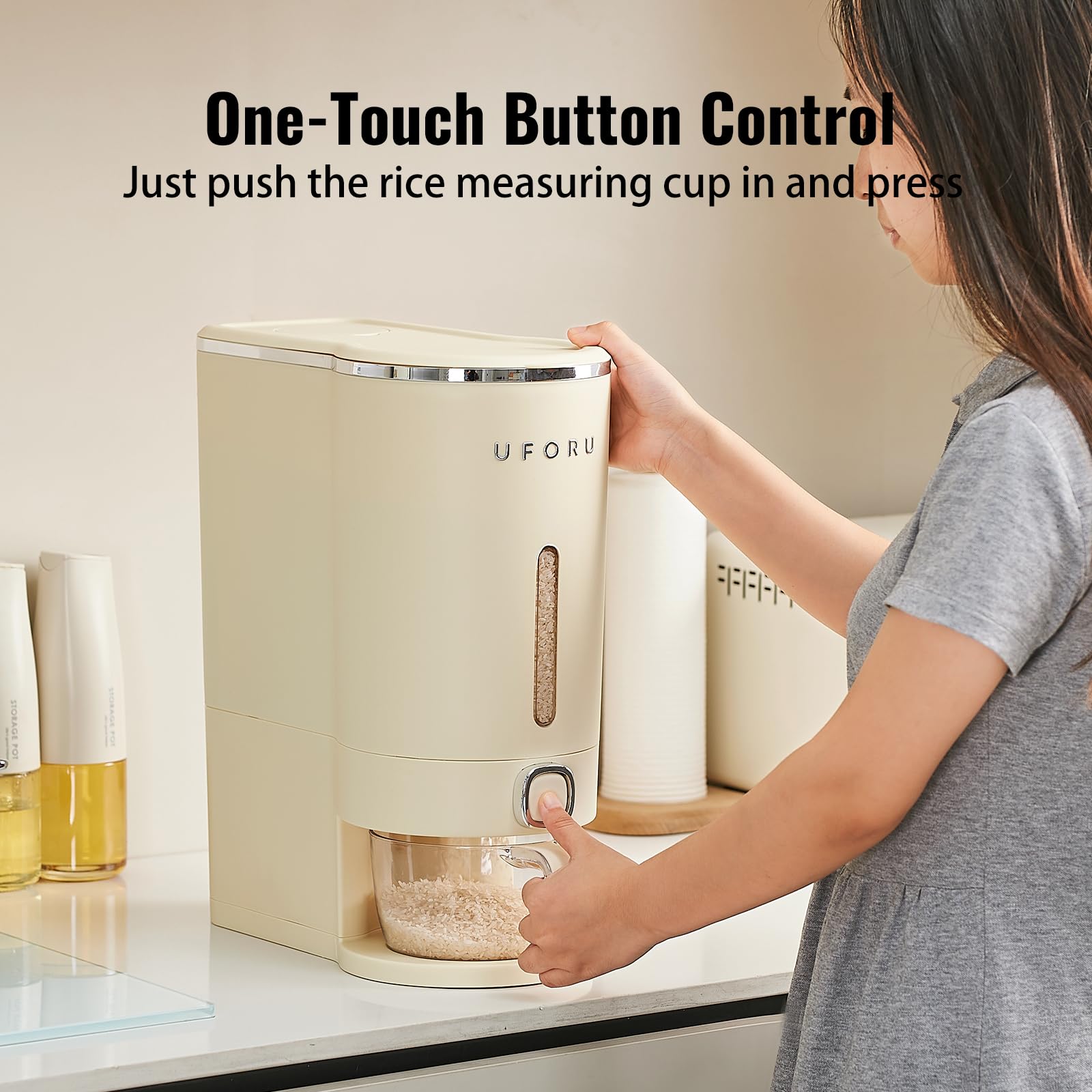 Cream White 22 Lb Airtight Rice Dispenser with Measuring Cup  Pest Prevention Box Retail $30.00