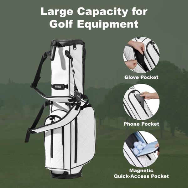 -Way Golf Stand Bag Premium PU Leather Lightweight Stand Bag