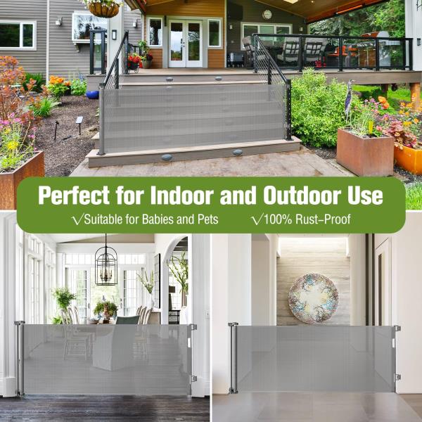 Wide Retractable Gate for Kids or Pets IndoorOutdoor Gray
