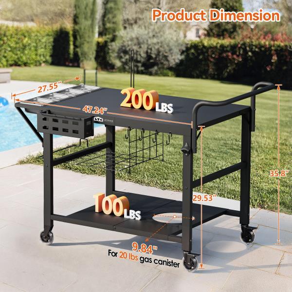 Outdoor Pizza Oven Table Stand Grill Cart 39.7L x 27.55W x 35.8H
