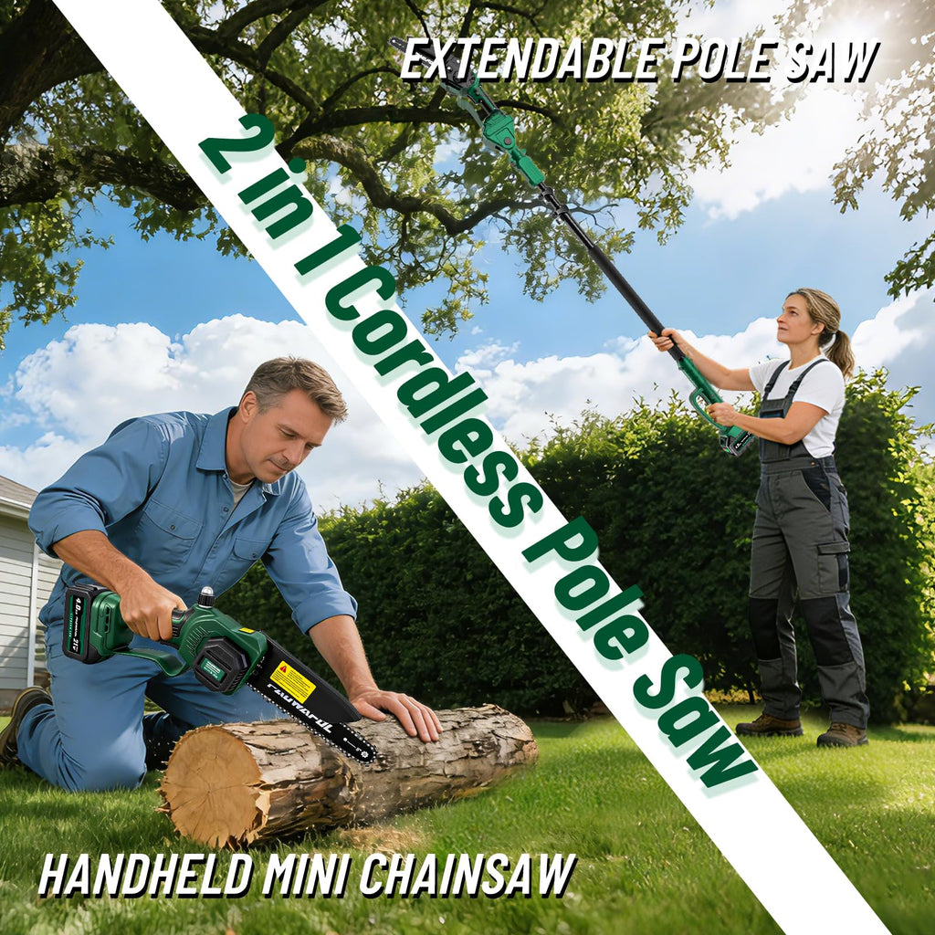 -in-1 Electric Pole Saw 8-Inch Cordless Mini Chainsaw 15 FT Extension Battery Powered