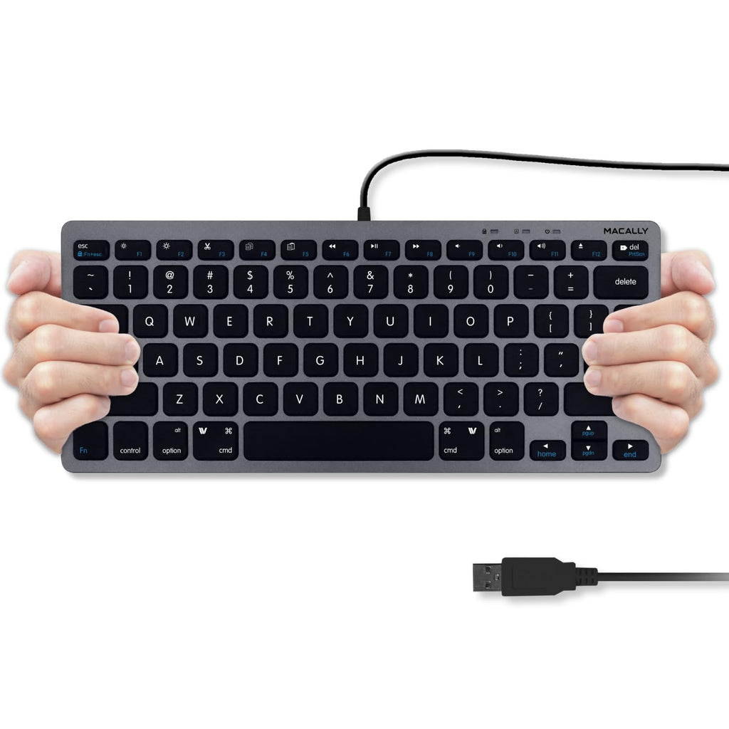 Open-Box New Macally Small USB Wired Compact Keyboard - 78 Scissor Keys Space Gray Retail $29.00