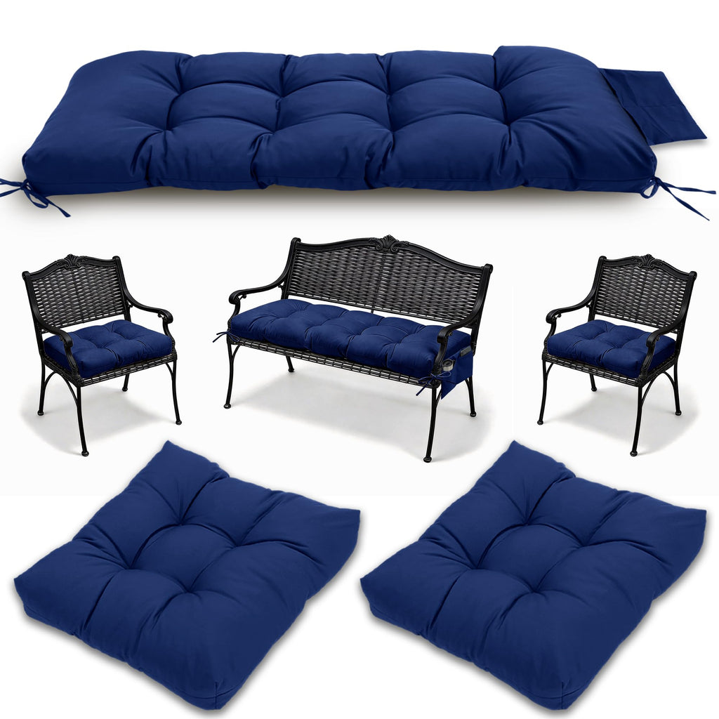 3 Pcs Wicker Chair Cushions Patio Loveseat Chaise Cushion Set - 1200D 47x19*4 Inch Waterproof Wicker Bench Cushions with 2 19x19x4 Inch Chair Cushions for Garden Porch Wicker Patio Furniture(Navy) Retail $49.00