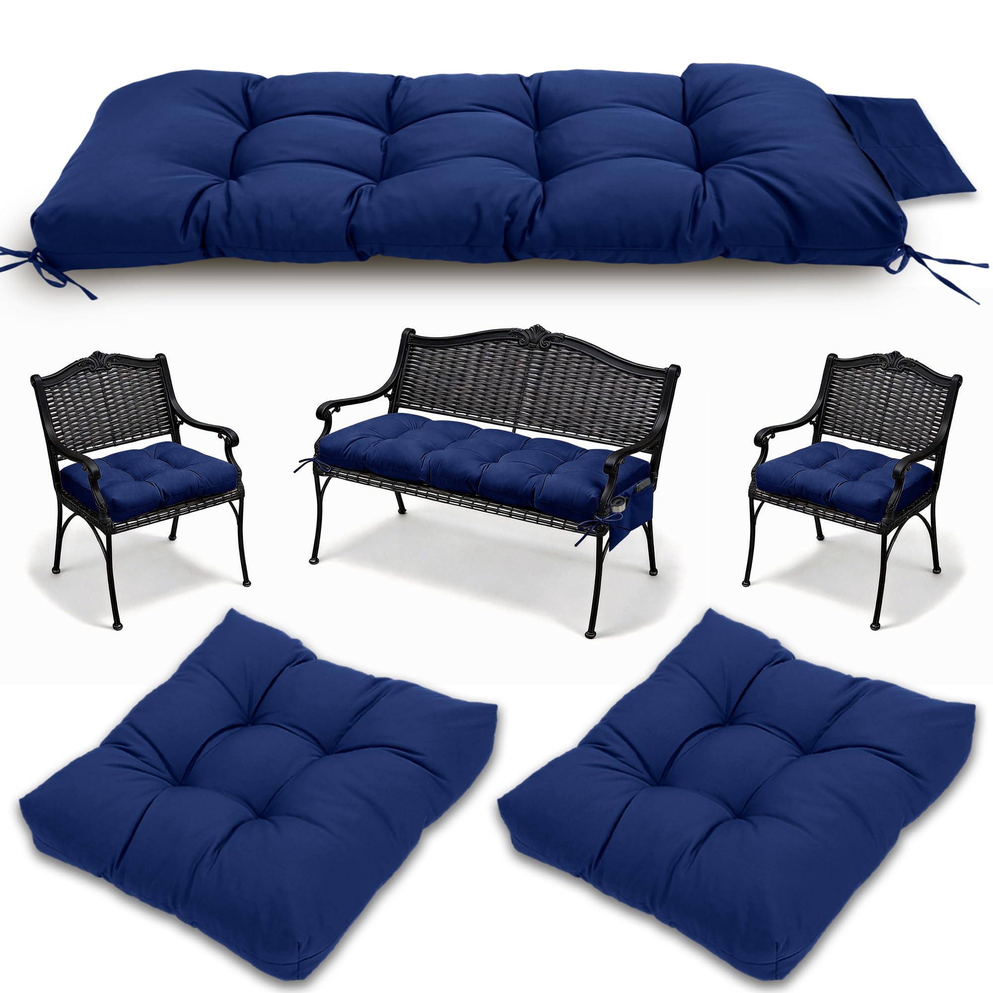 3 Pcs Wicker Chair Cushions Patio Loveseat Chaise Cushion Set - 1200D 47x19*4 Inch Waterproof Wicker Bench Cushions with 2 19x19x4 Inch Chair Cushions for Garden Porch Wicker Patio Furniture(Navy) Retail $49.00