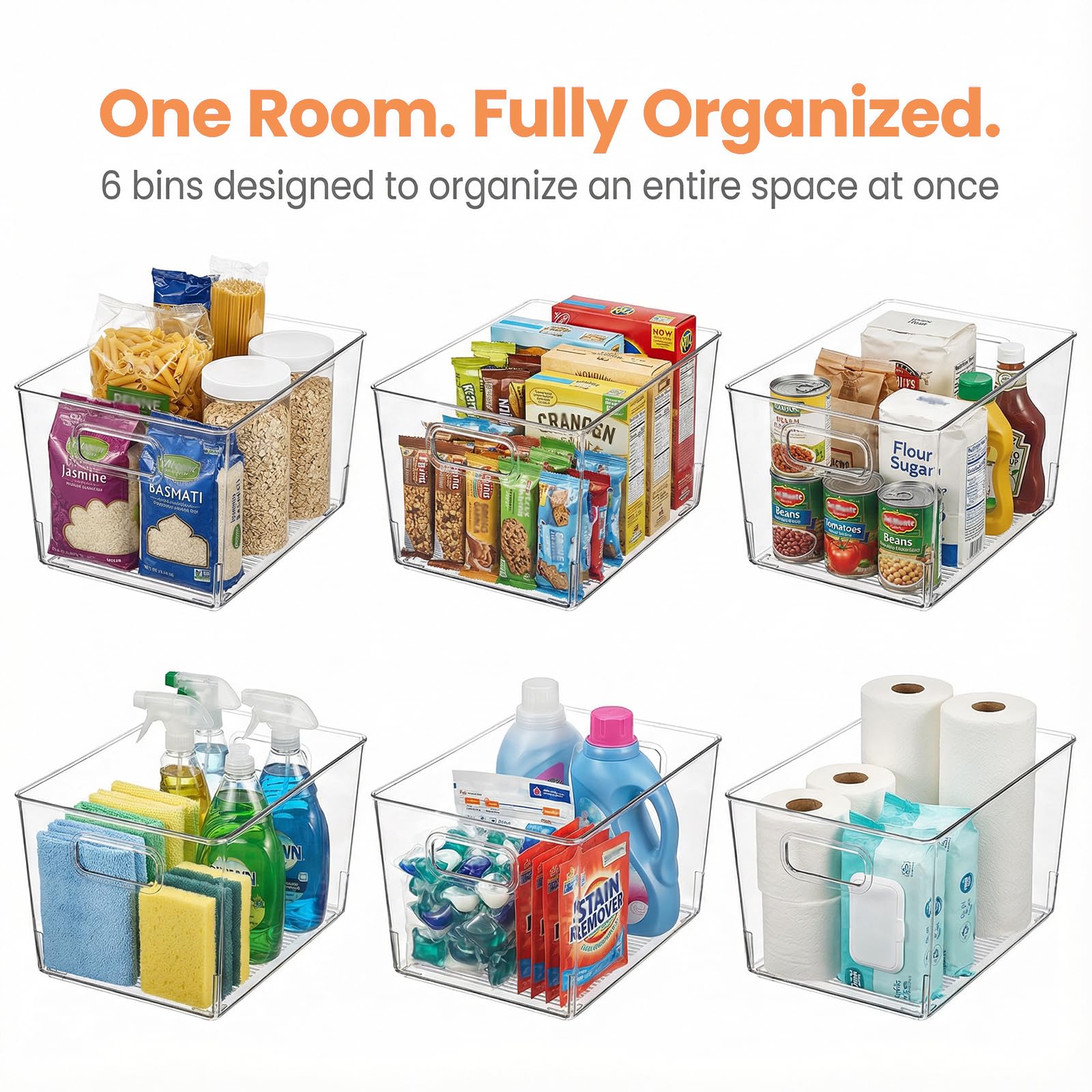 As-Is MOONEDGE Large Clear Plastic Storage Bins 6-Pack 12x8x6 Retail $47.00