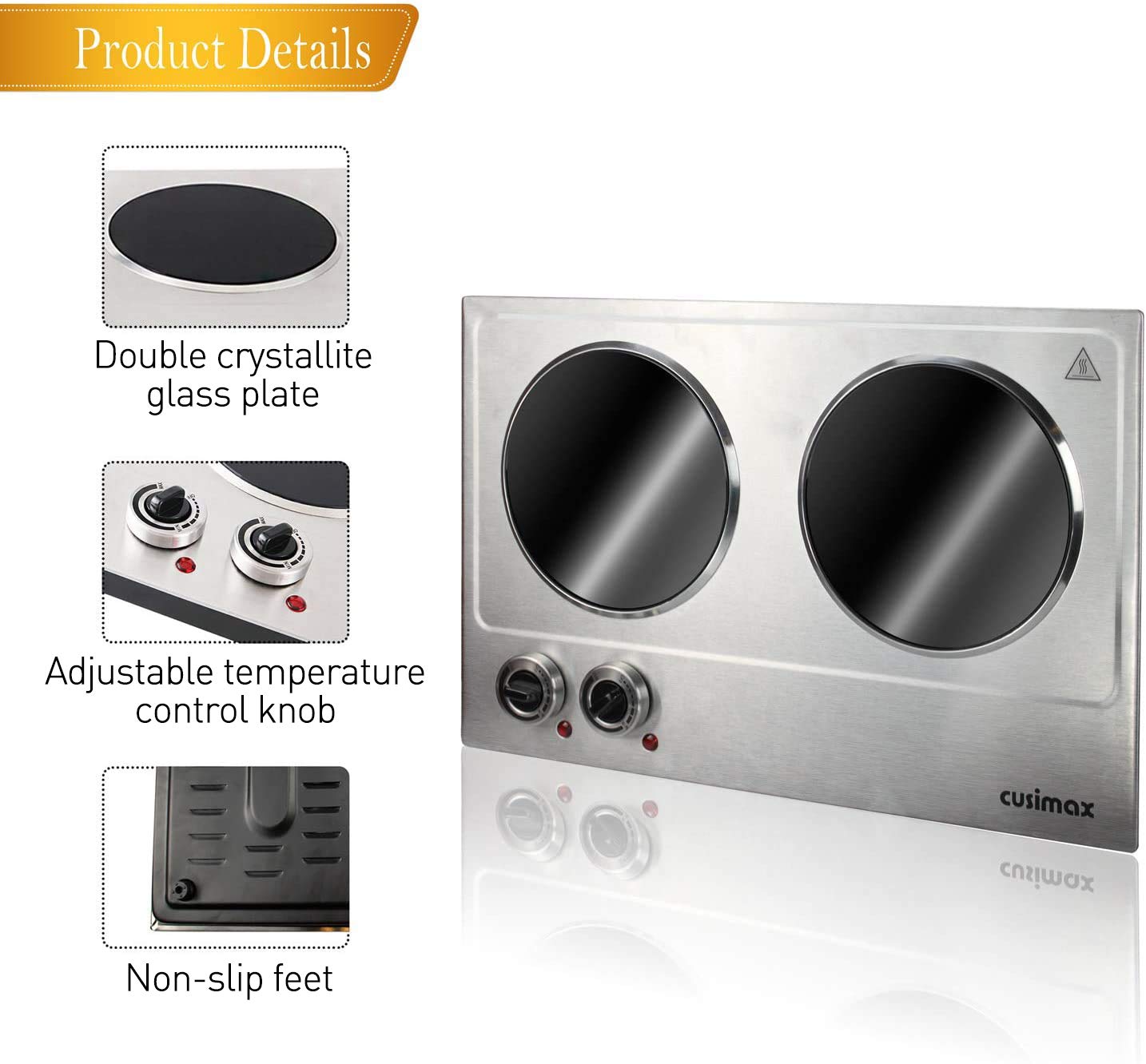 Dual Infrared Ceramic Electric Hot Plate Countertop Burner Silver
