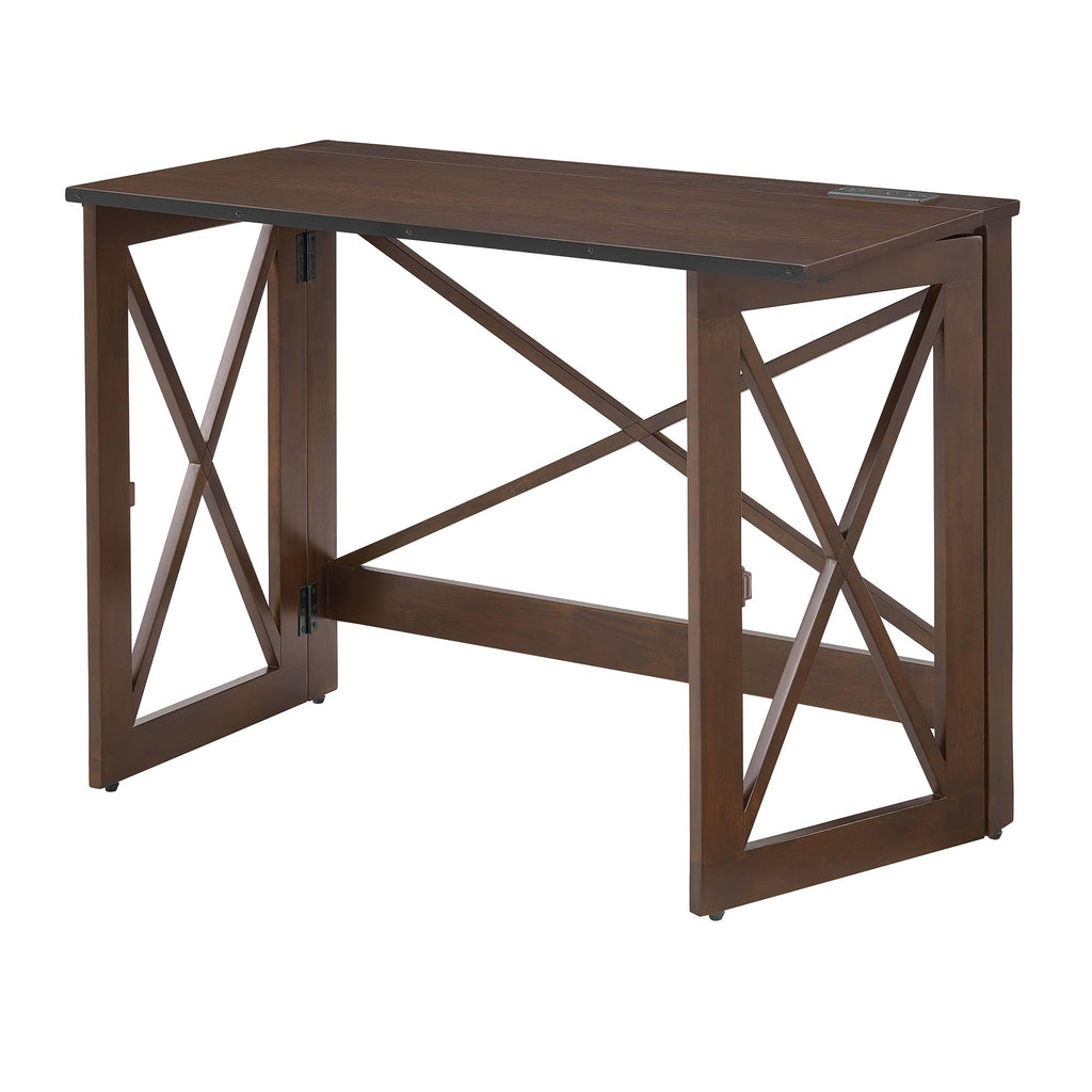 New Stakmore Folding Desk w USB  110V Outlets - Espresso Home Office Desk