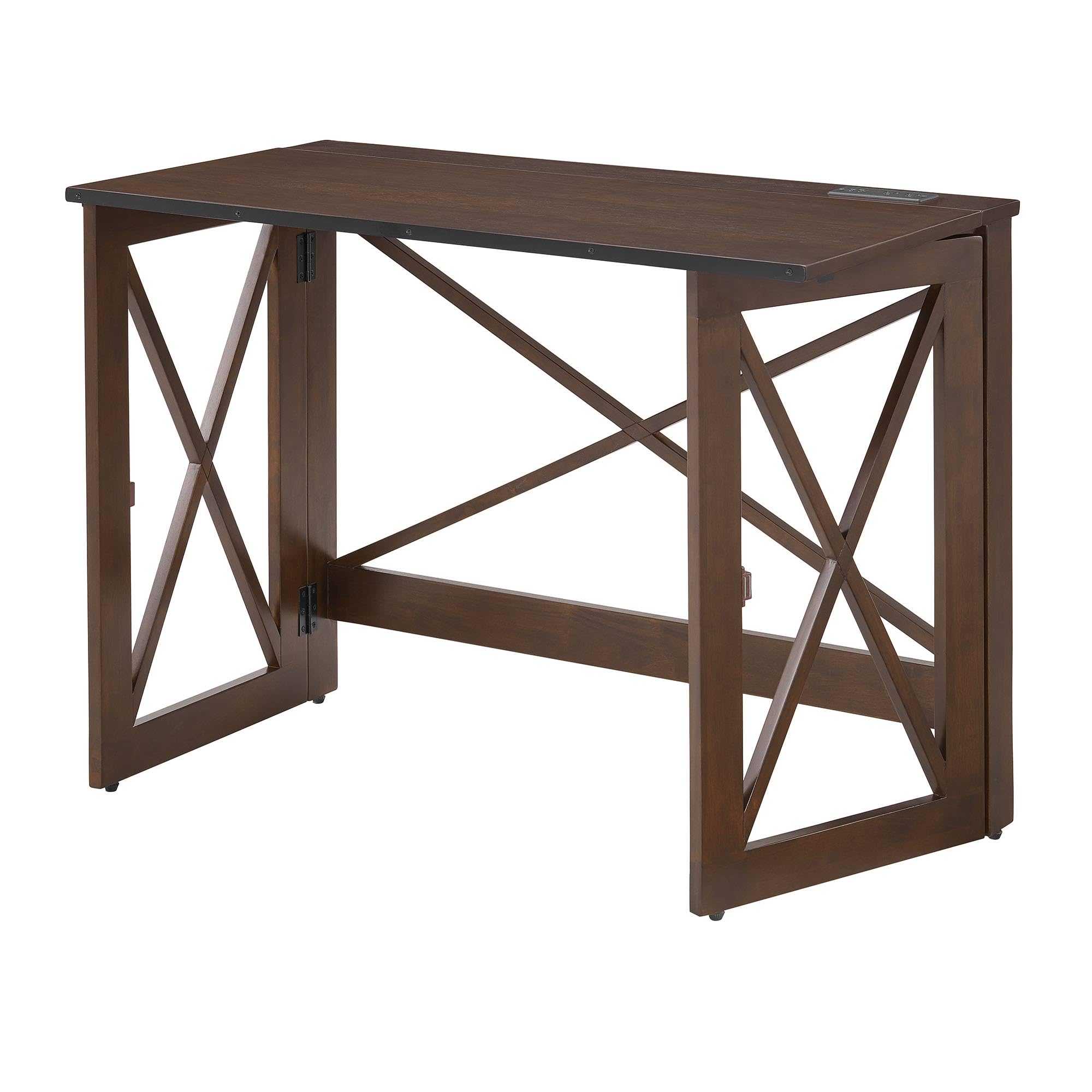 New Stakmore Folding Desk w USB  110V Outlets - Espresso Home Office Desk