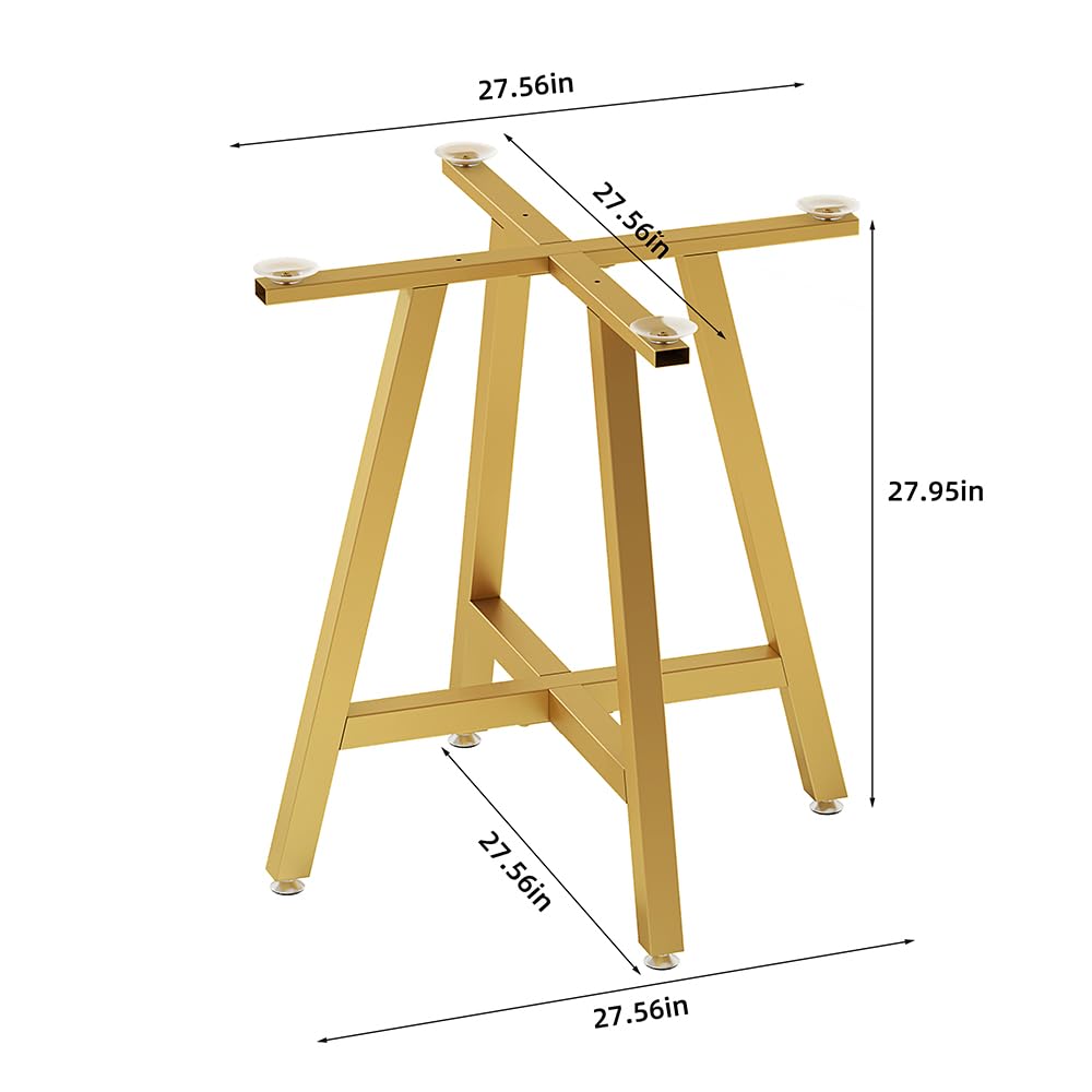 Gold 28 H Metal X-Shape Heavy Duty Table Base with Suction Cups for Glass Wood Marble Tops