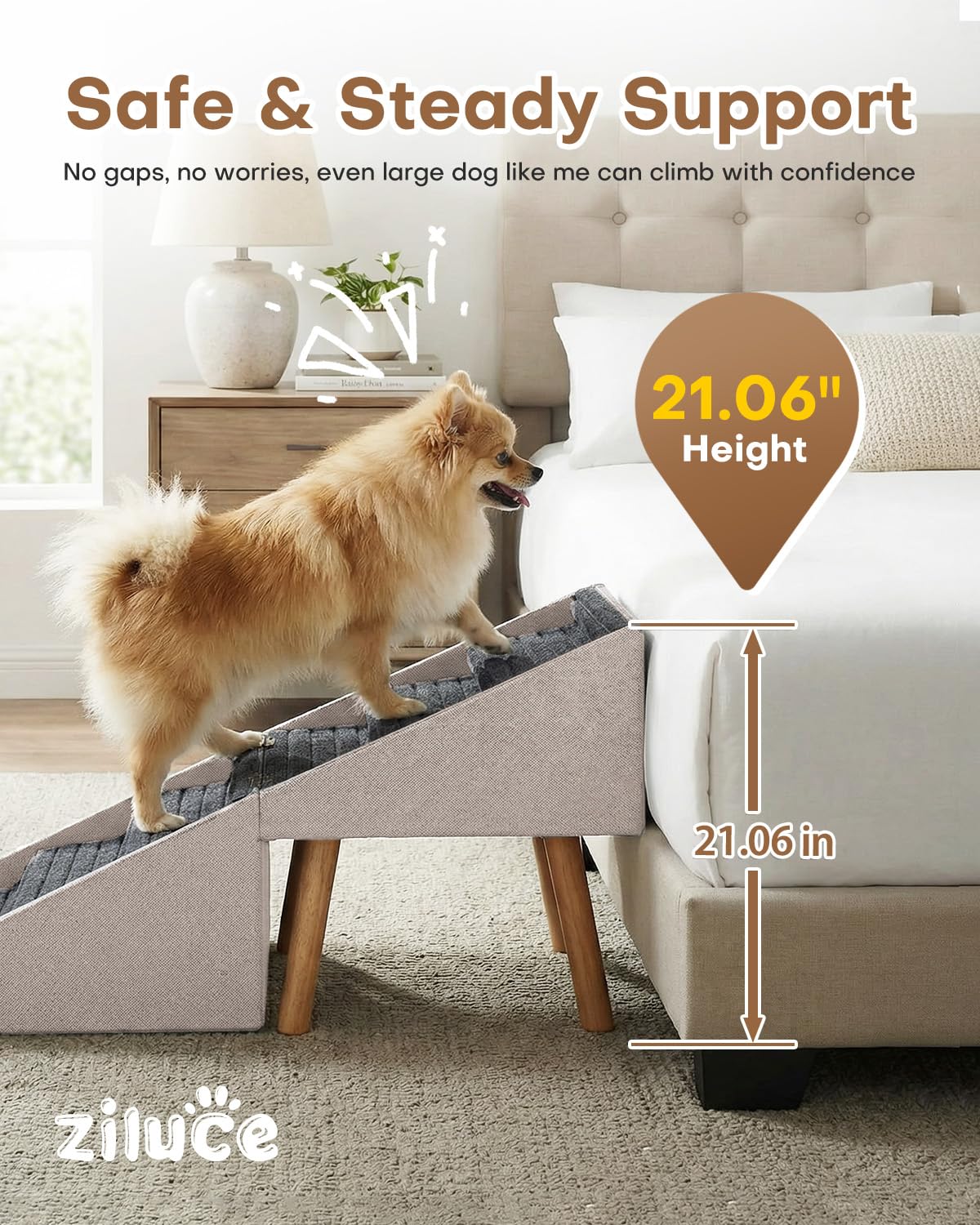 Open-Box New Ziluce 2-in-1 Foldable Dog RampPet Steps 21.06 High No-Slip Surface - Apricot.