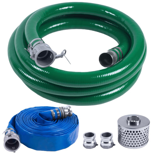 2 Inch Discharge Hose Pump Kit Includes 2" x 65' Blue PVC Lay-Flat Backwash Hose & 2" x 20' Green PVC Suction Hose & Steel Round Hole Suction Strainer & Cam and Groove Adapter, for water/trash pump Retail $125.00