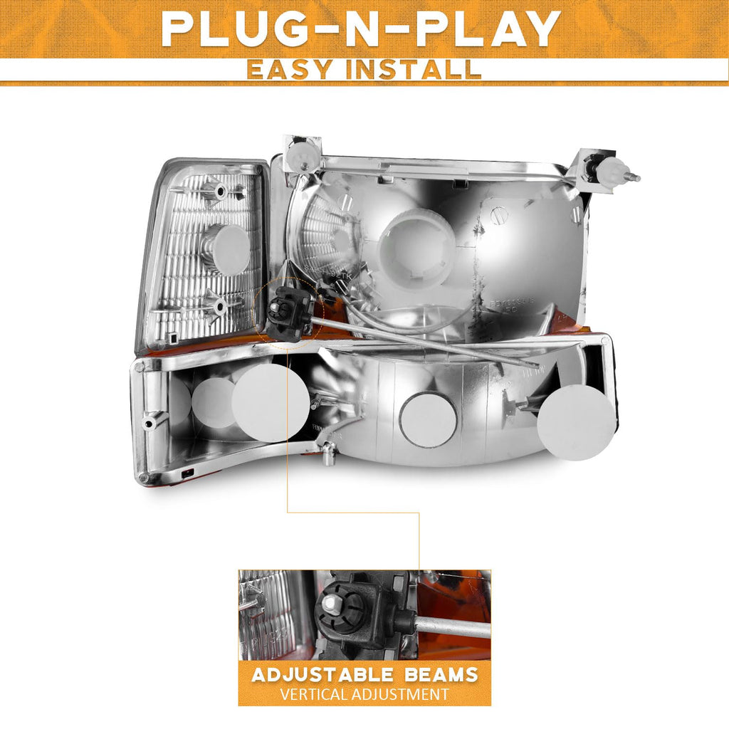 New Open-Box WEELMOTO Headlights for 92-97 Ford F-150Bronco Clear Lens DOT