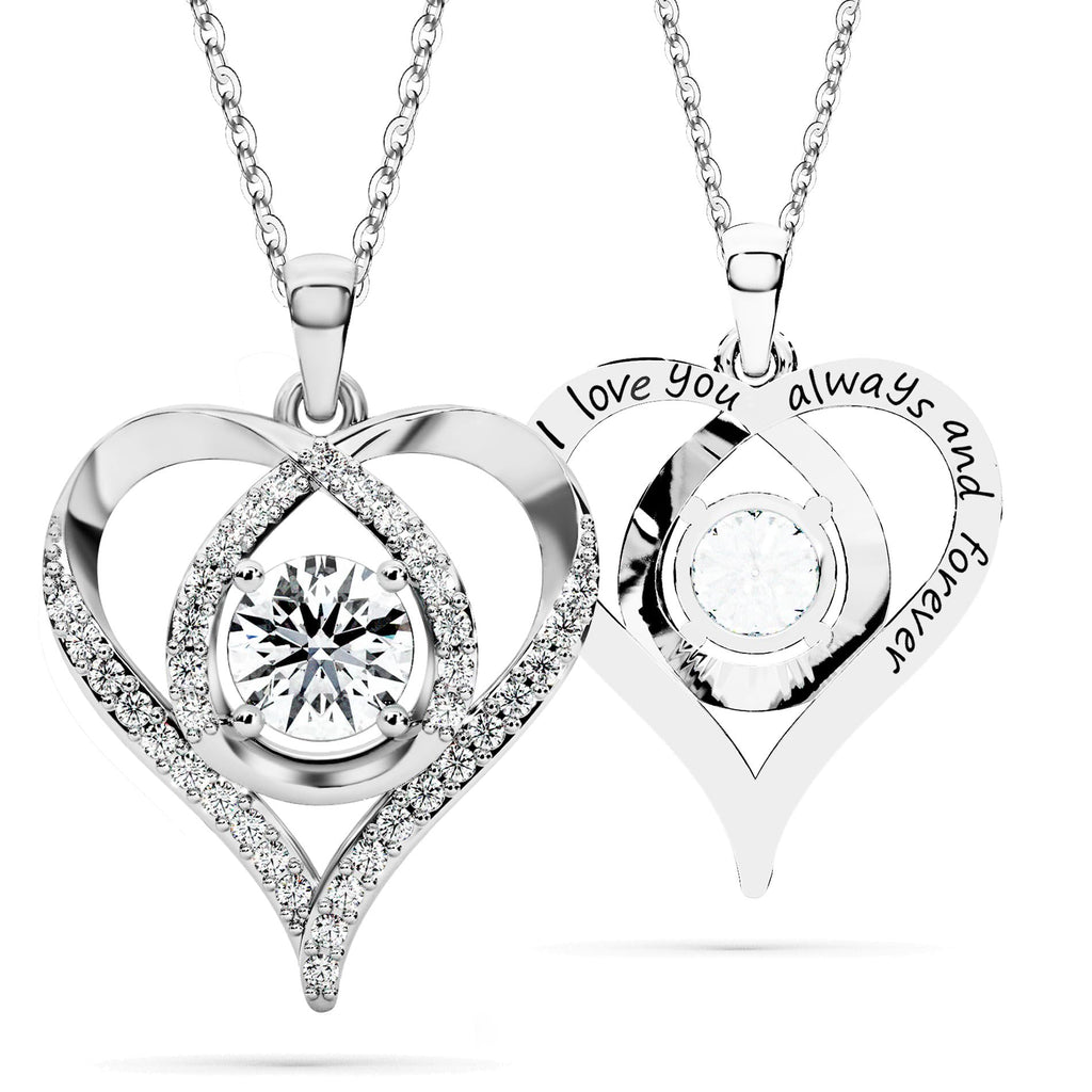 Heart Pendant Necklace Moissanite S925 Sterling Silver White Gold I Love You Engraved Retail $161.00