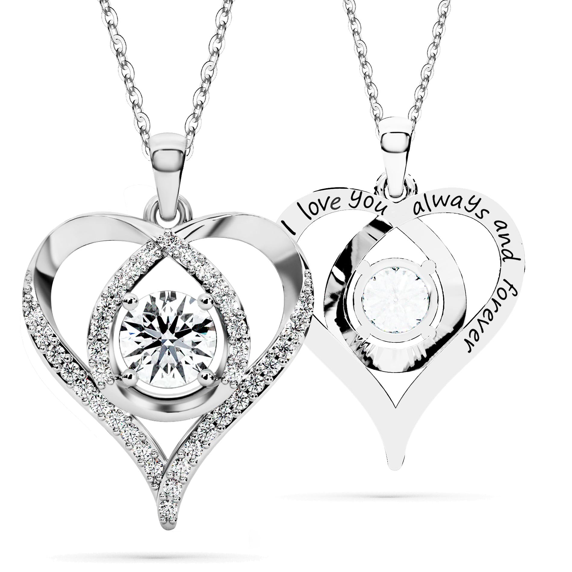Heart Pendant Necklace Moissanite S925 Sterling Silver White Gold I Love You Engraved Retail $161.00