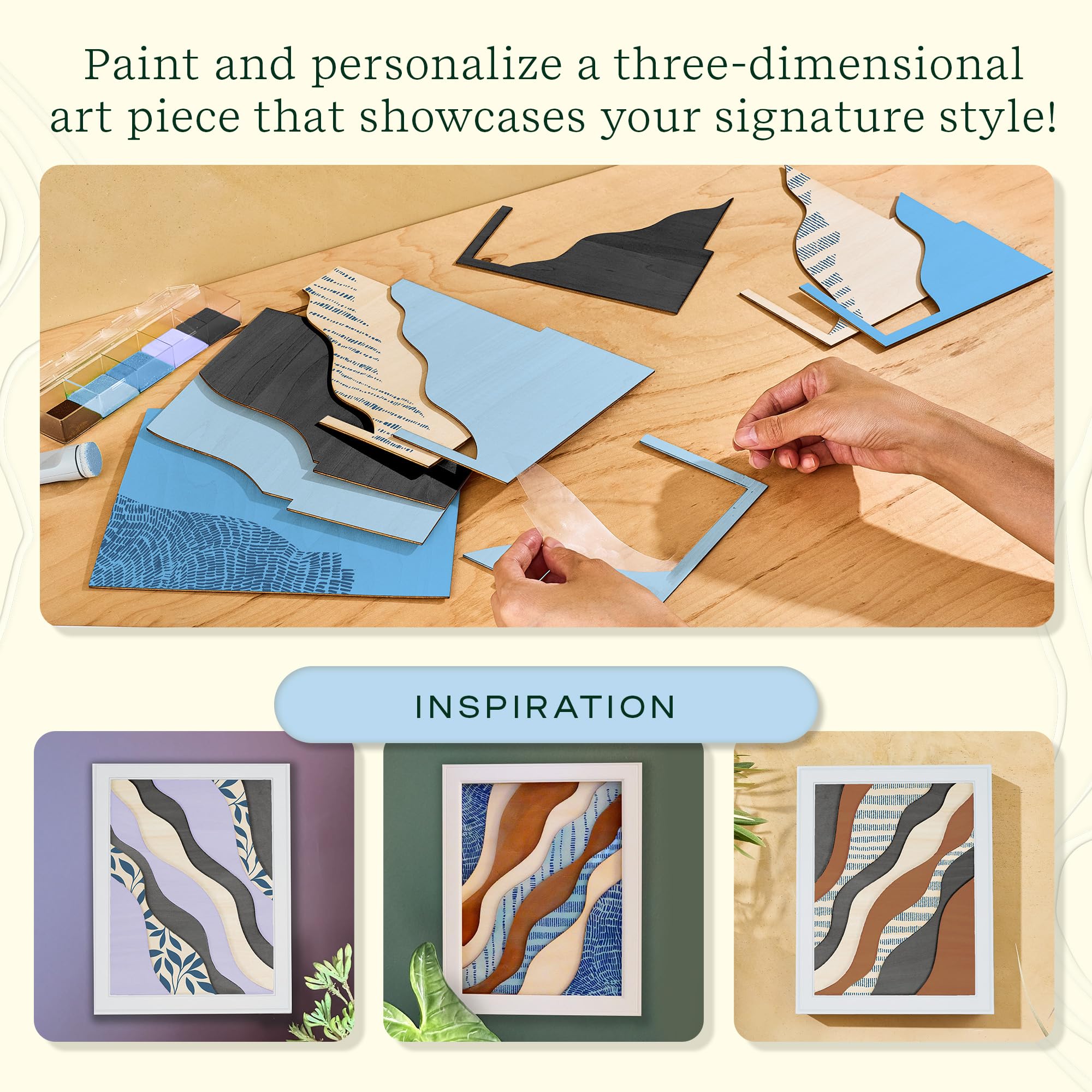 Lifelines FlowCrafts, Layered Wooden Wall Art - Framed Art Piece with 9 Layers, 5 Paint Colors, 9 Adhesive Patterns & Picture Frame - Sensory Arts & Crafts Kit for Teens & Adults - DIY Wall Décor