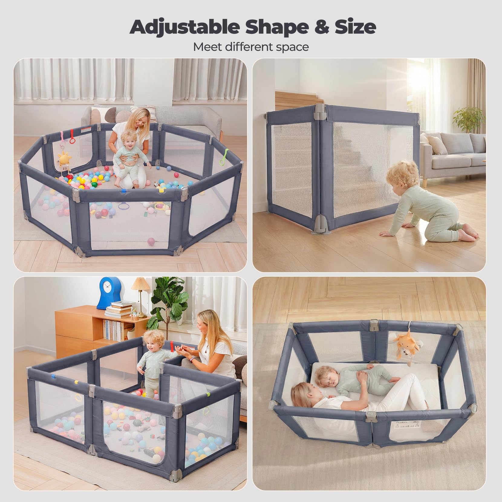 Extra Large Foldable Baby Playpen BP180 71x69 Grey